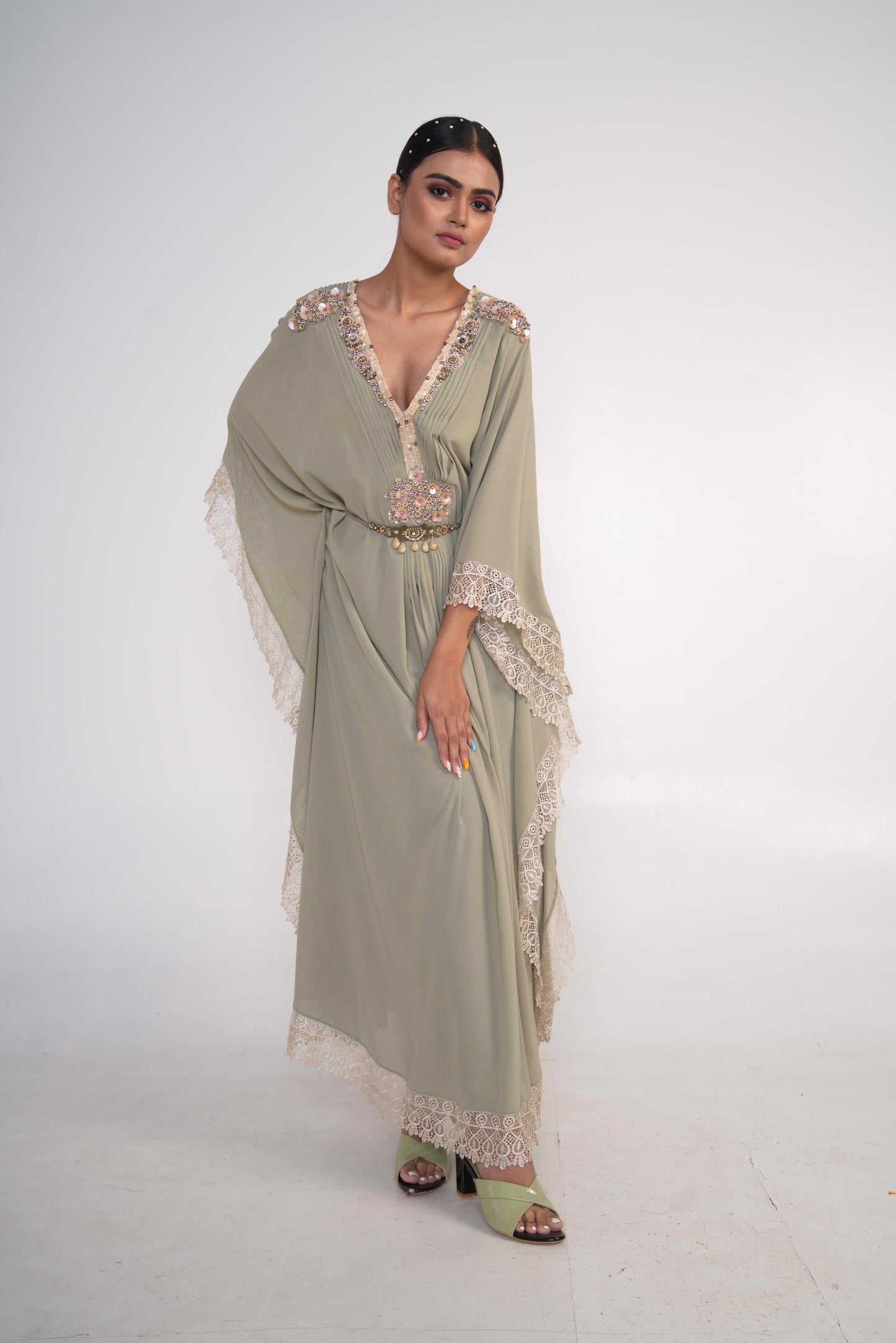 Sage Green Kaftaan With Belt