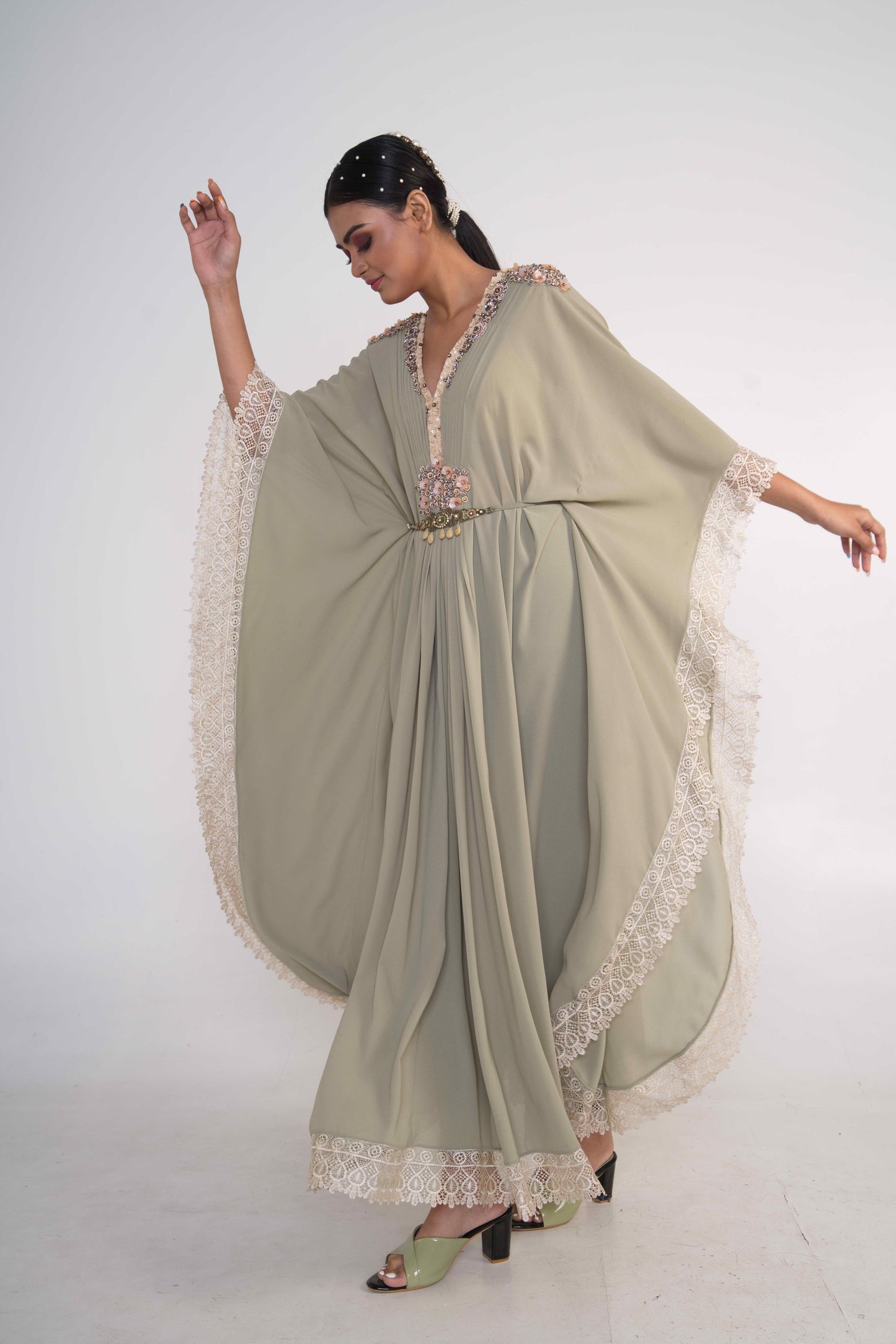 Sage Green Kaftaan With Belt