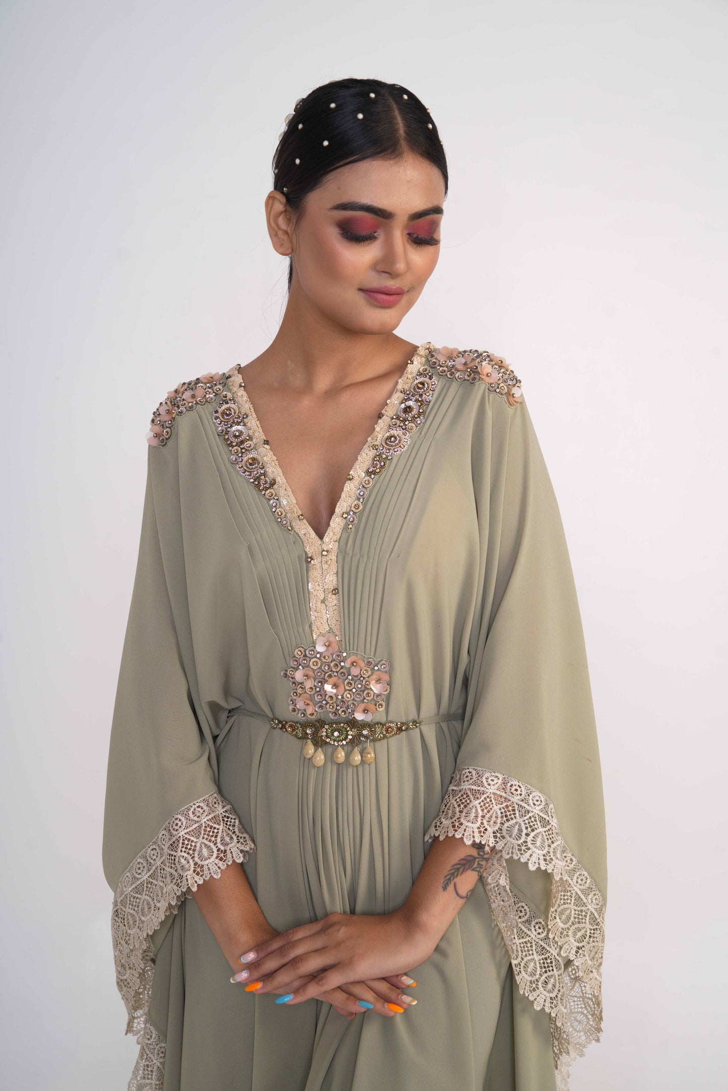 Sage Green Kaftaan With Belt