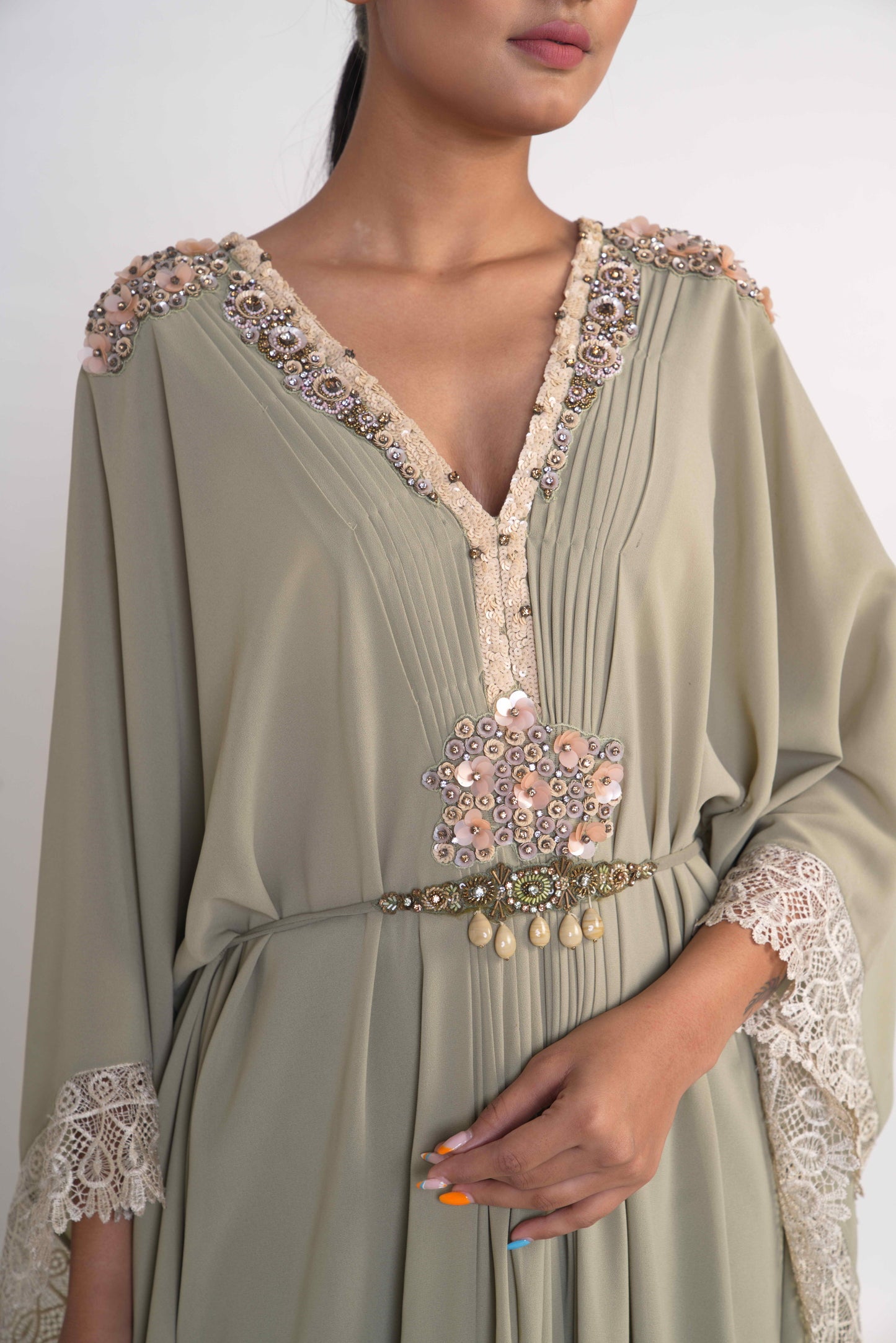 Sage Green Kaftaan With Belt