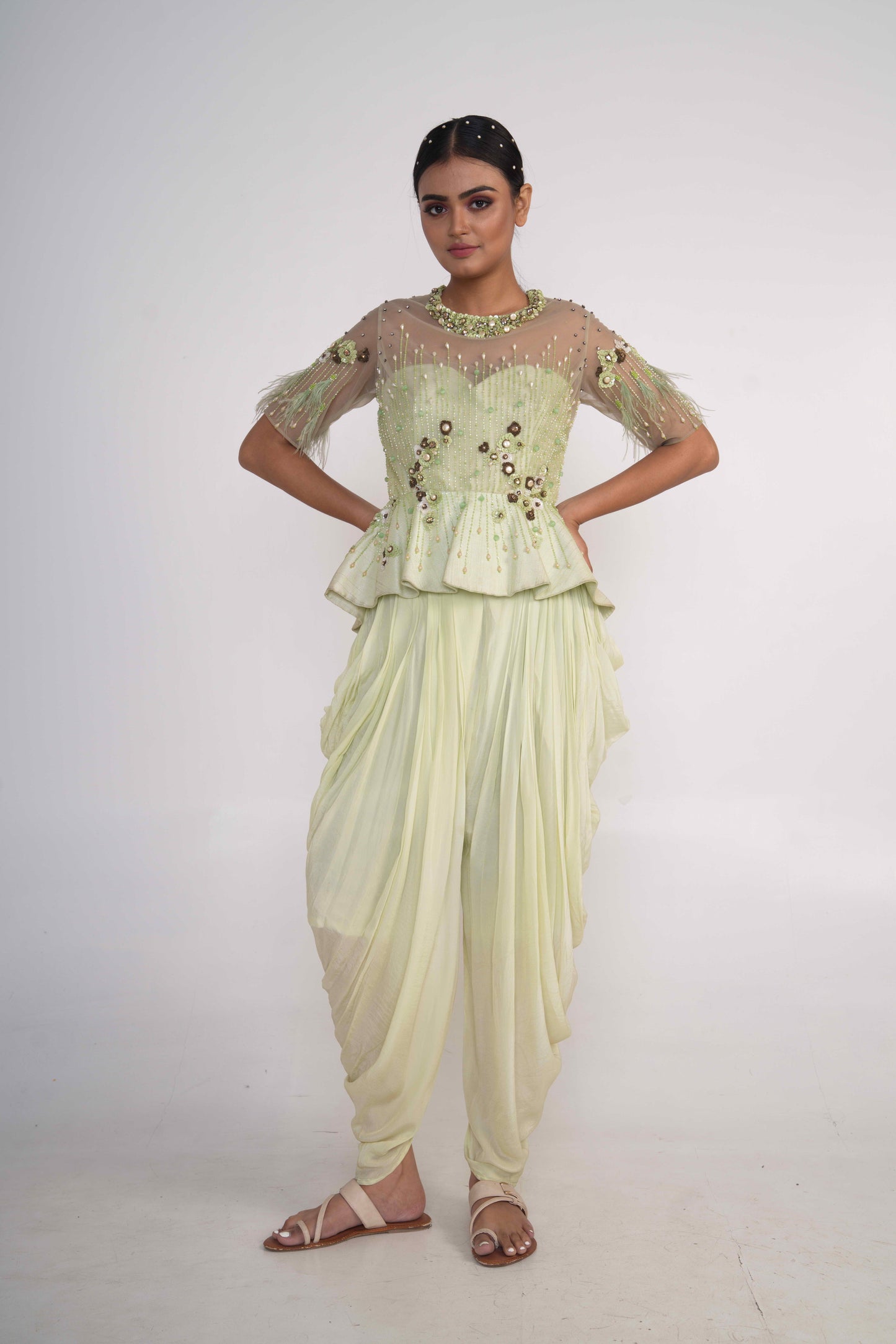 Lime Green Dhoti with peplum top