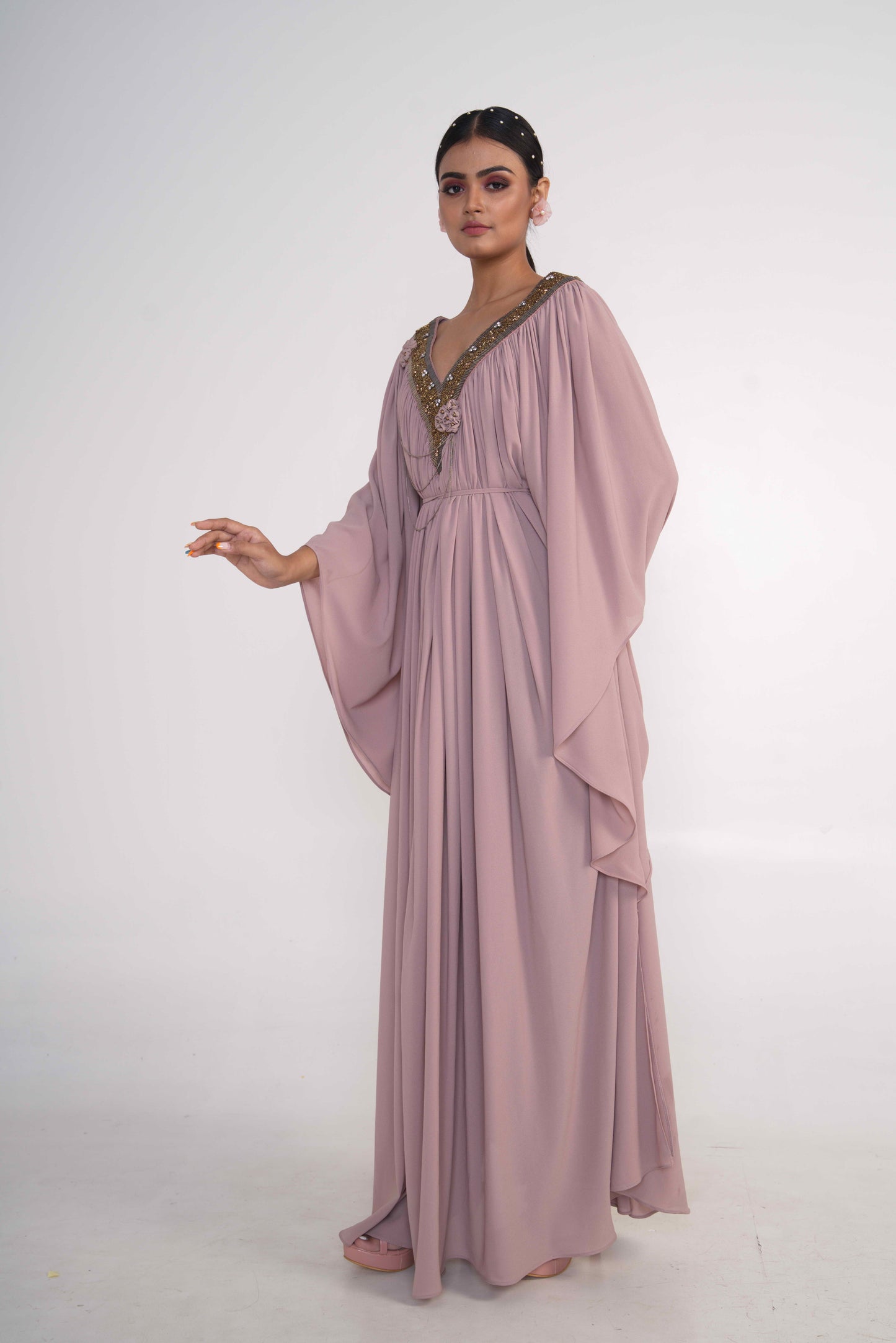 Oyster Kaftan dress With Belt