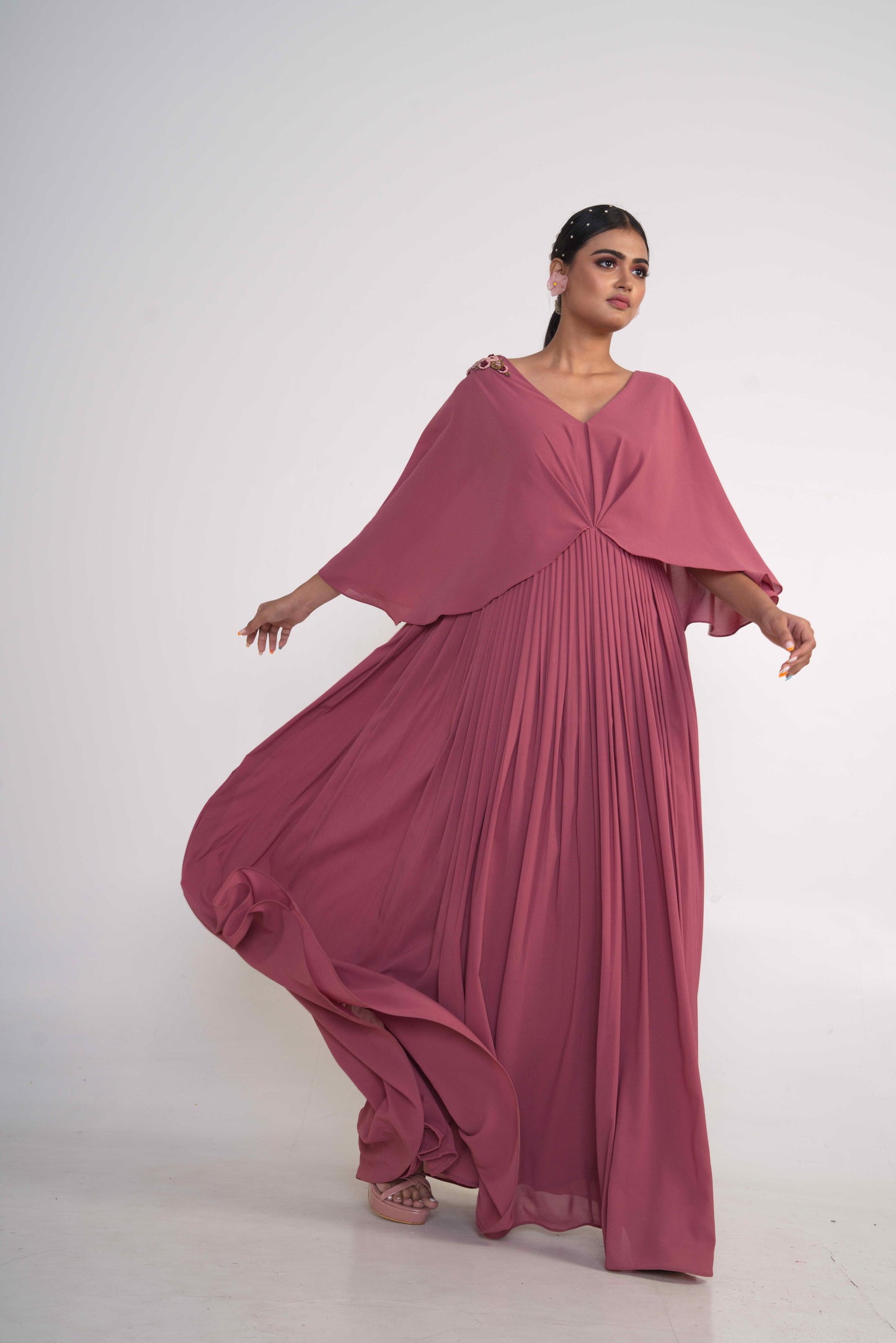 Coral Pink Cape Dress