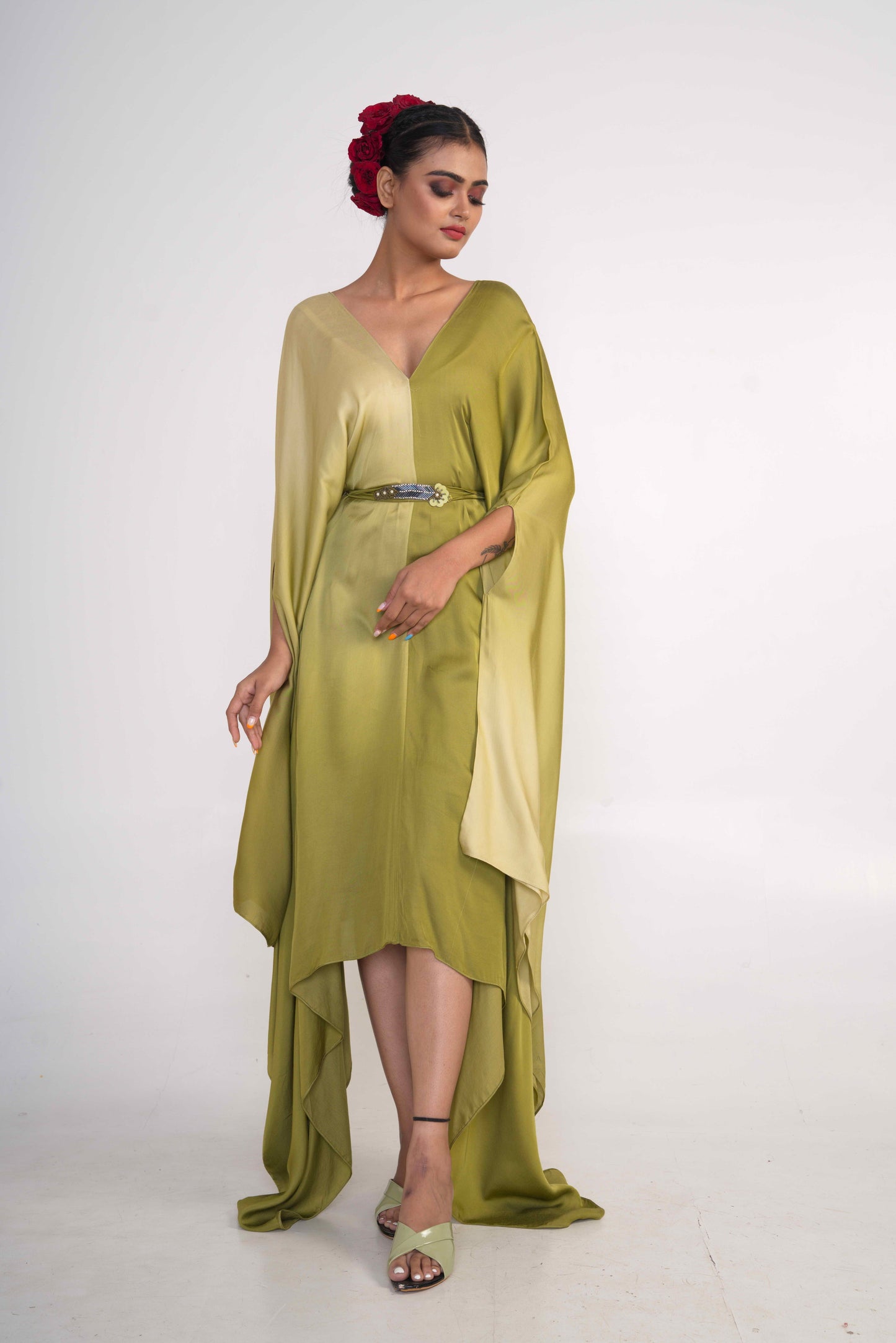 Olive Green Ombre Kaftan with Belt