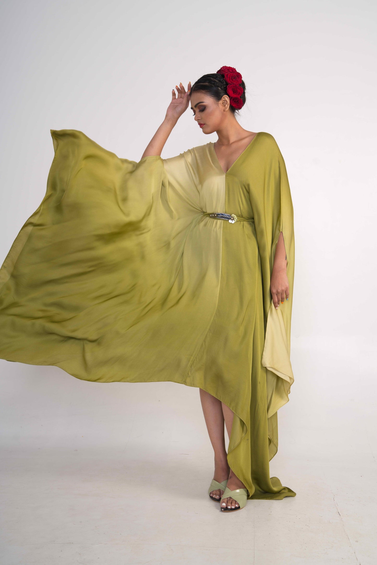 Olive Green Ombre Kaftan with Belt