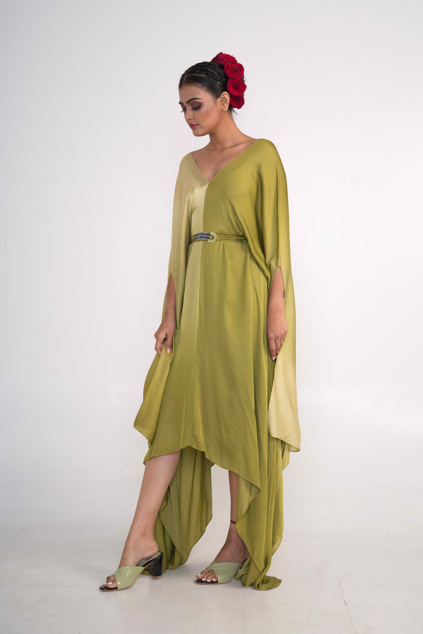 Olive Green Ombre Kaftan with Belt
