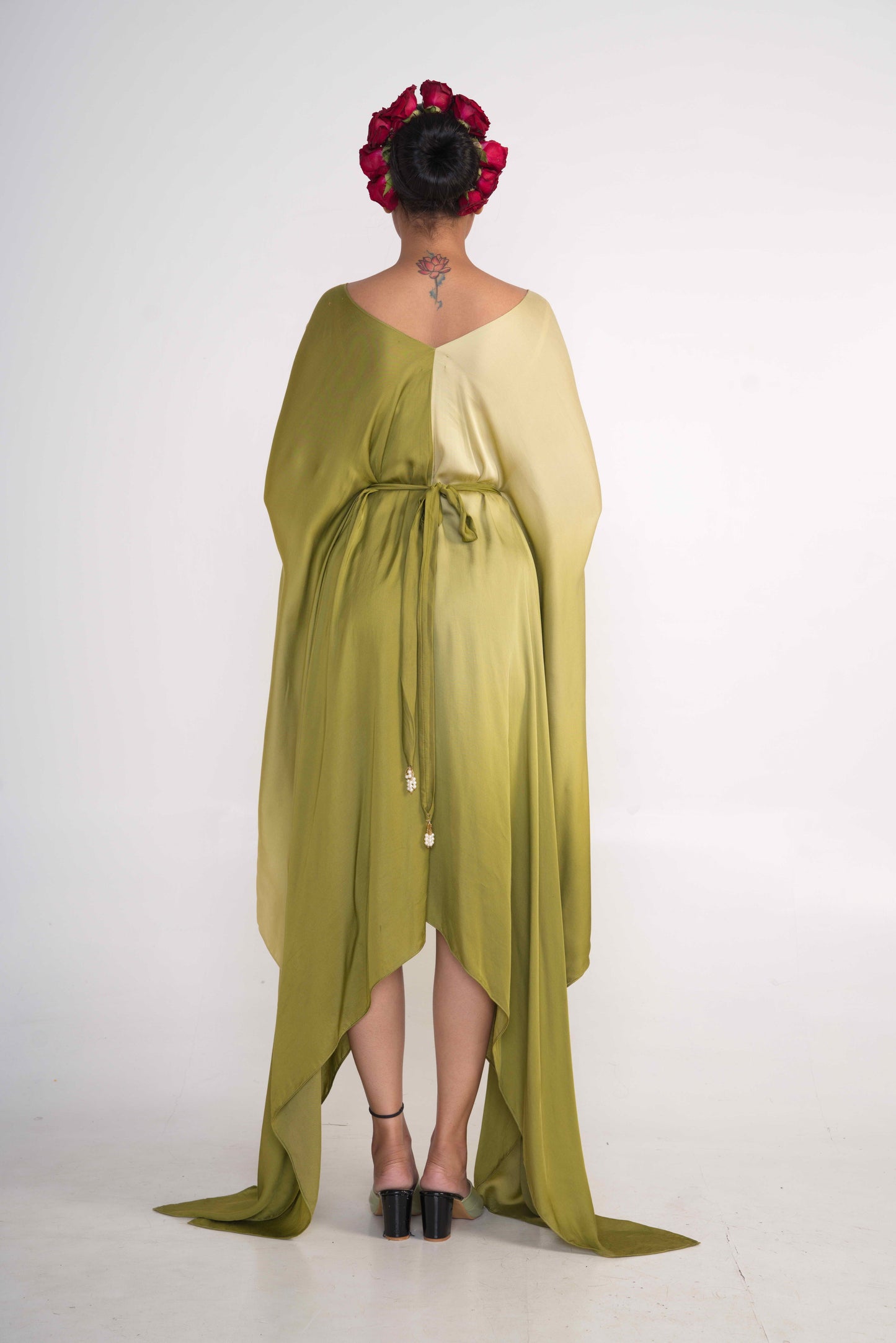 Olive Green Ombre Kaftan with Belt