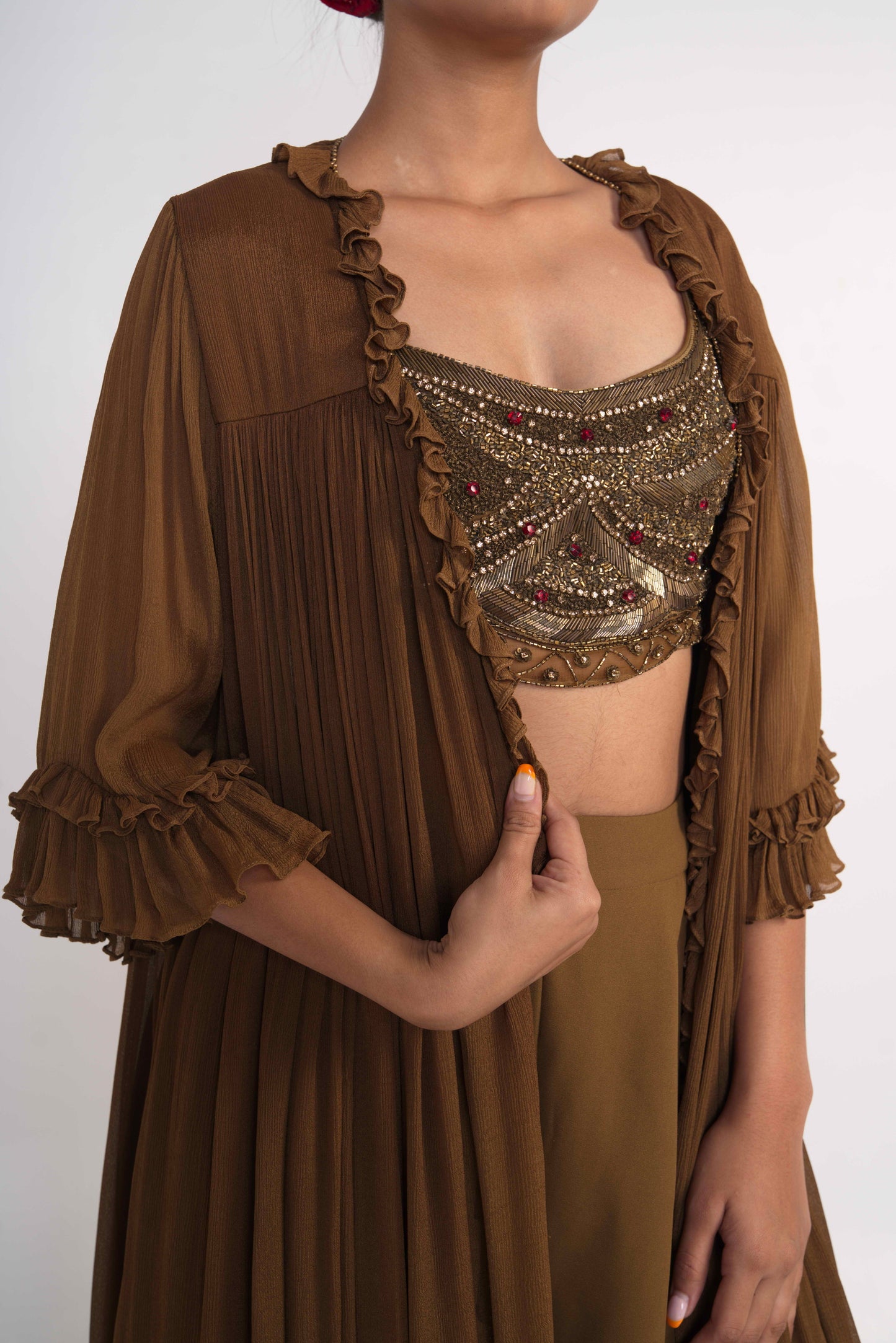Chocolate Brown Chiffon Co-ord Set