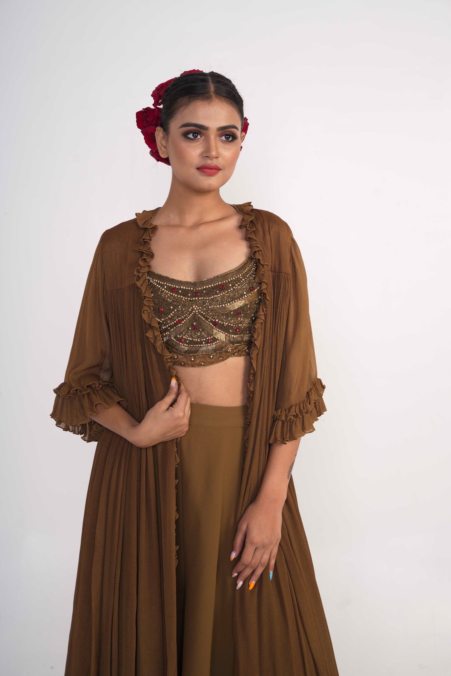 Chocolate Brown Chiffon Co-ord Set