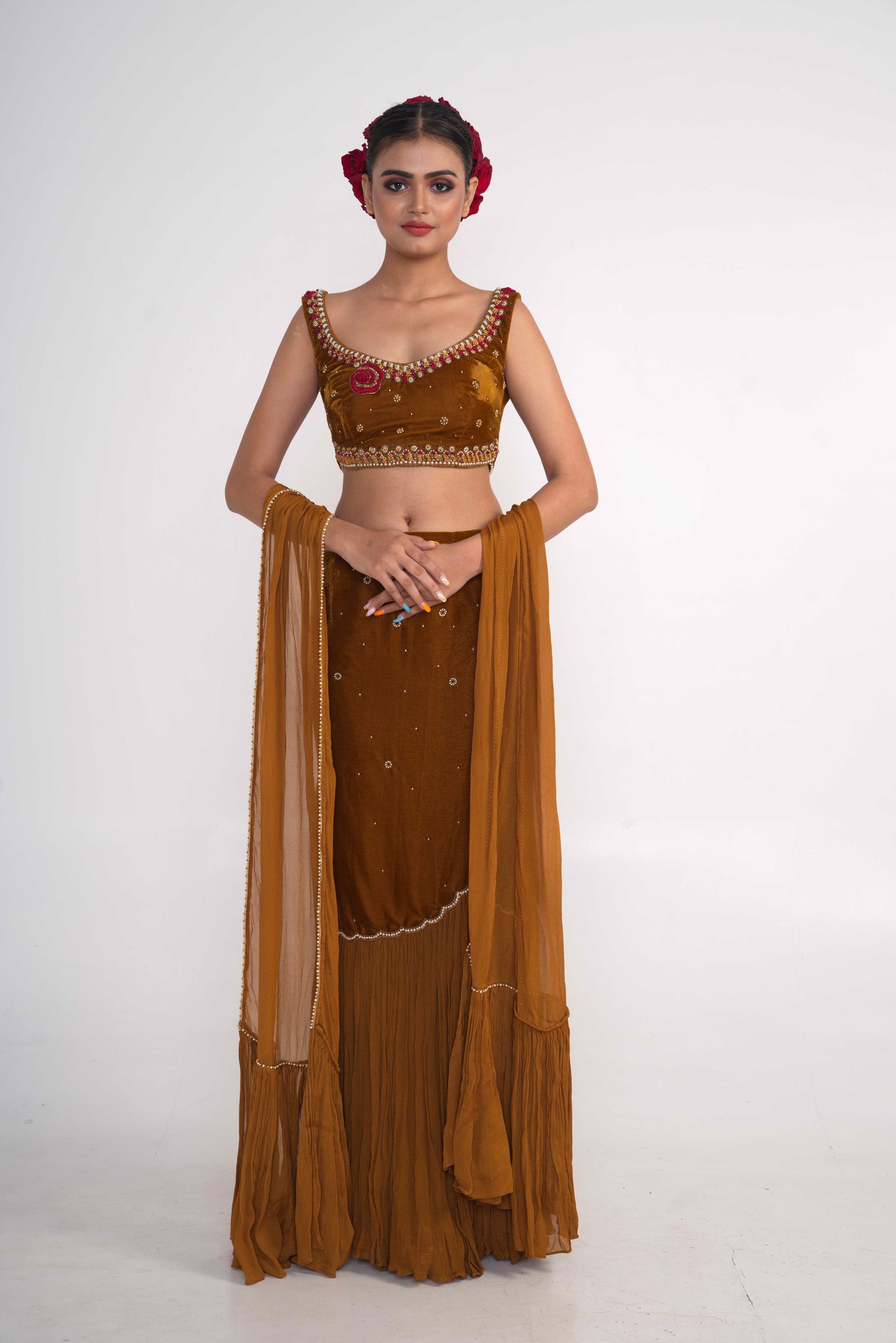 Ochre Velvet skirt Set