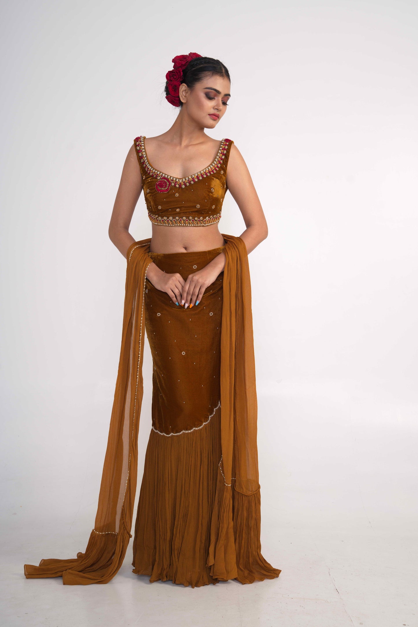 Ochre Velvet skirt Set