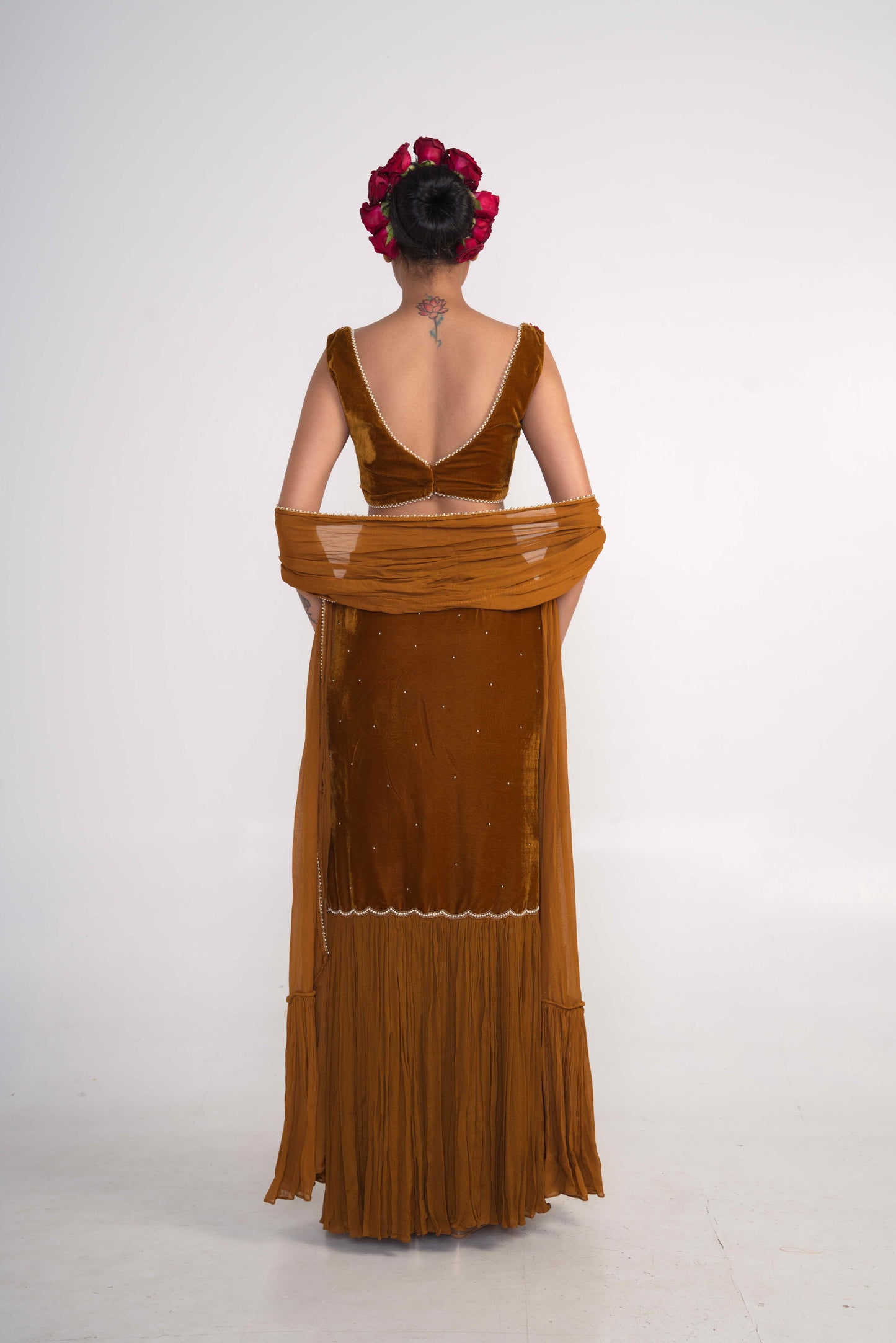 Ochre Velvet skirt Set