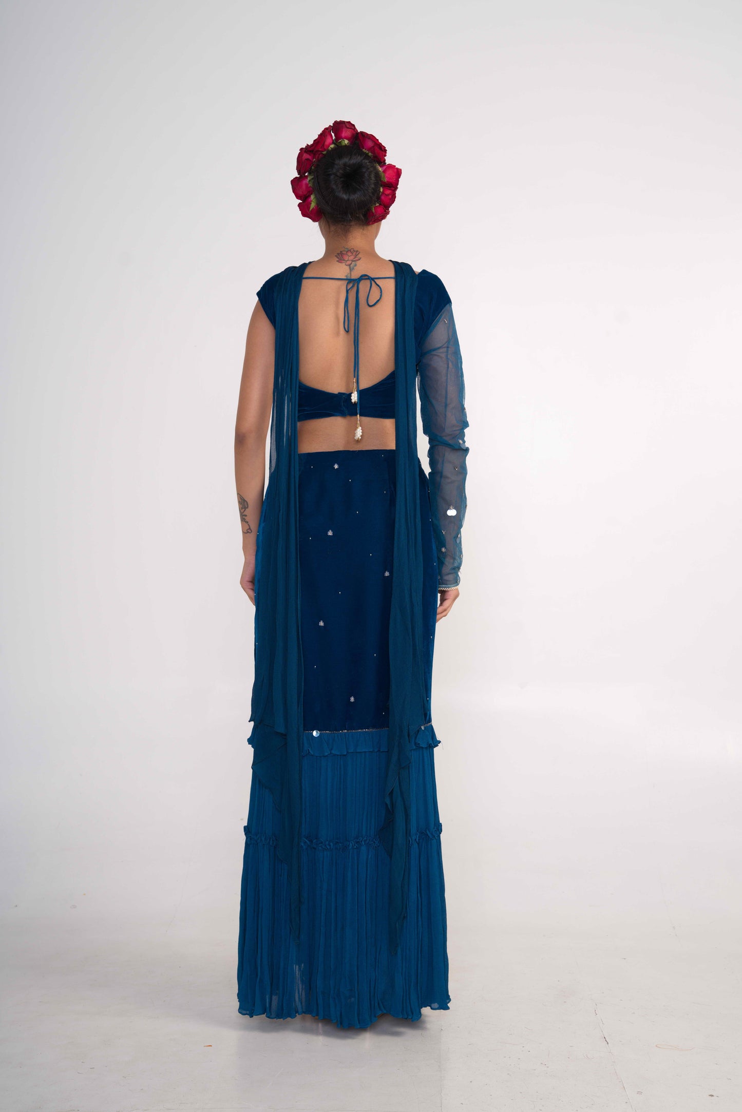Royal Blue Velvet Fish-cut skirt Set