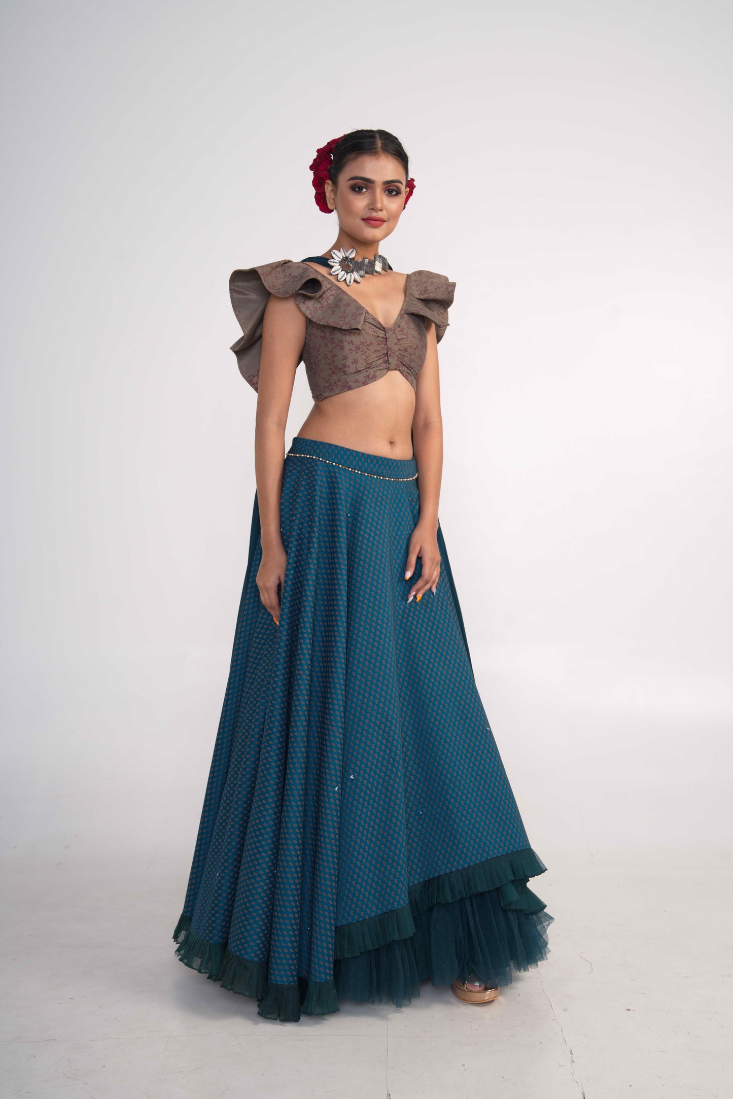 Teal Silk Lehenga Set