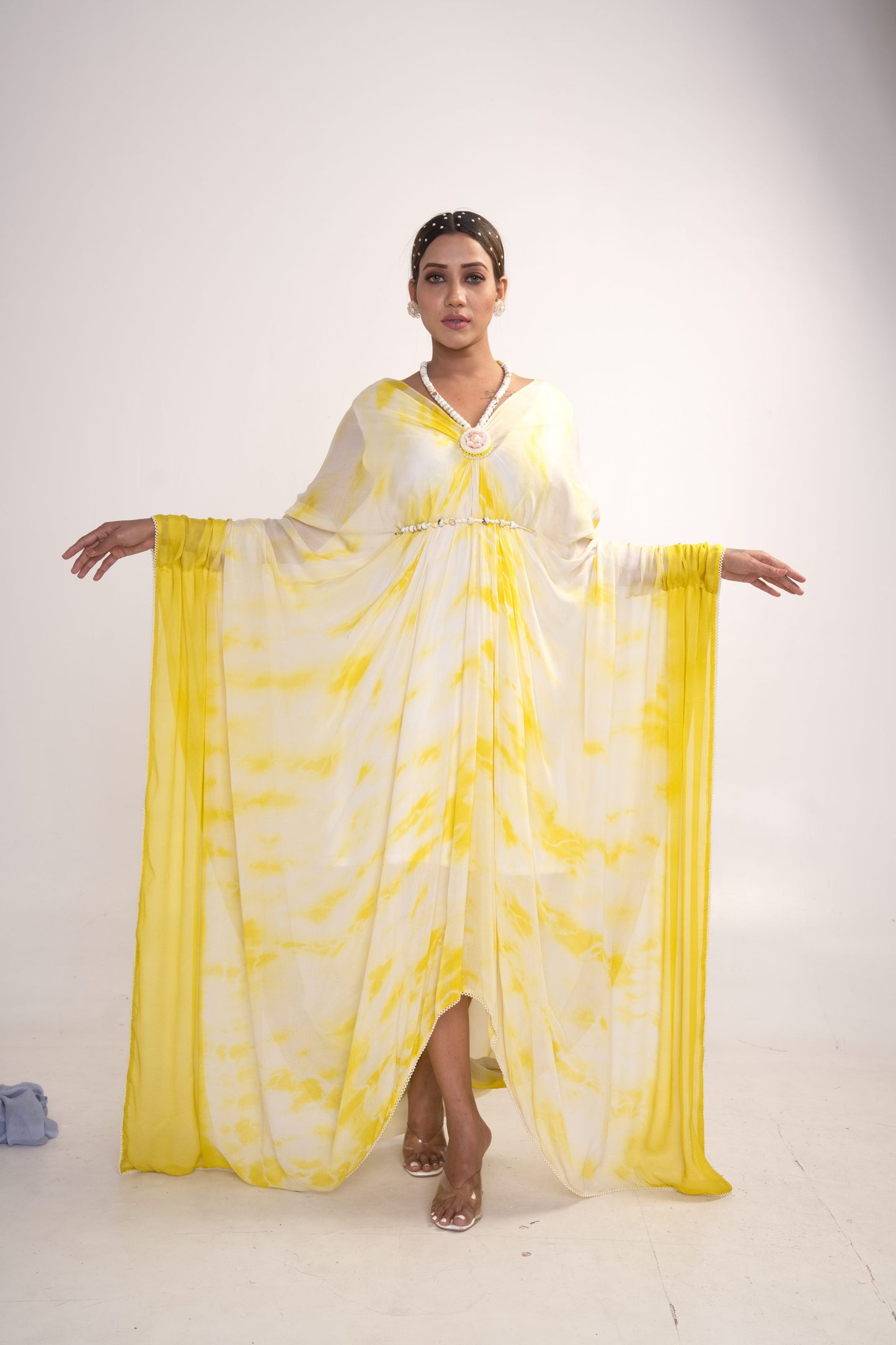 Yellow Tie-Dye Kaftan With Belt