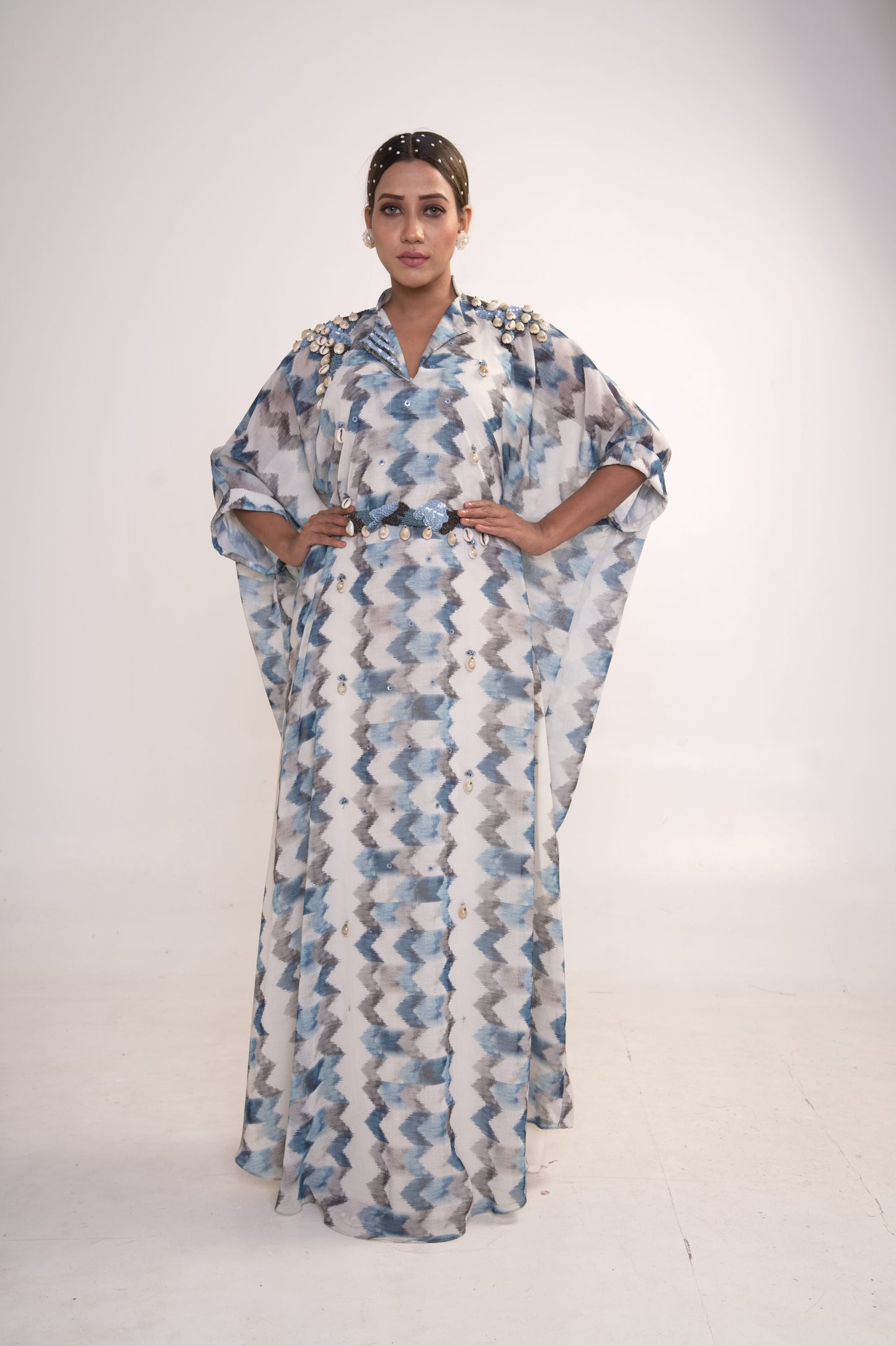 Multi color Printed Shirt Kaftan With Belt