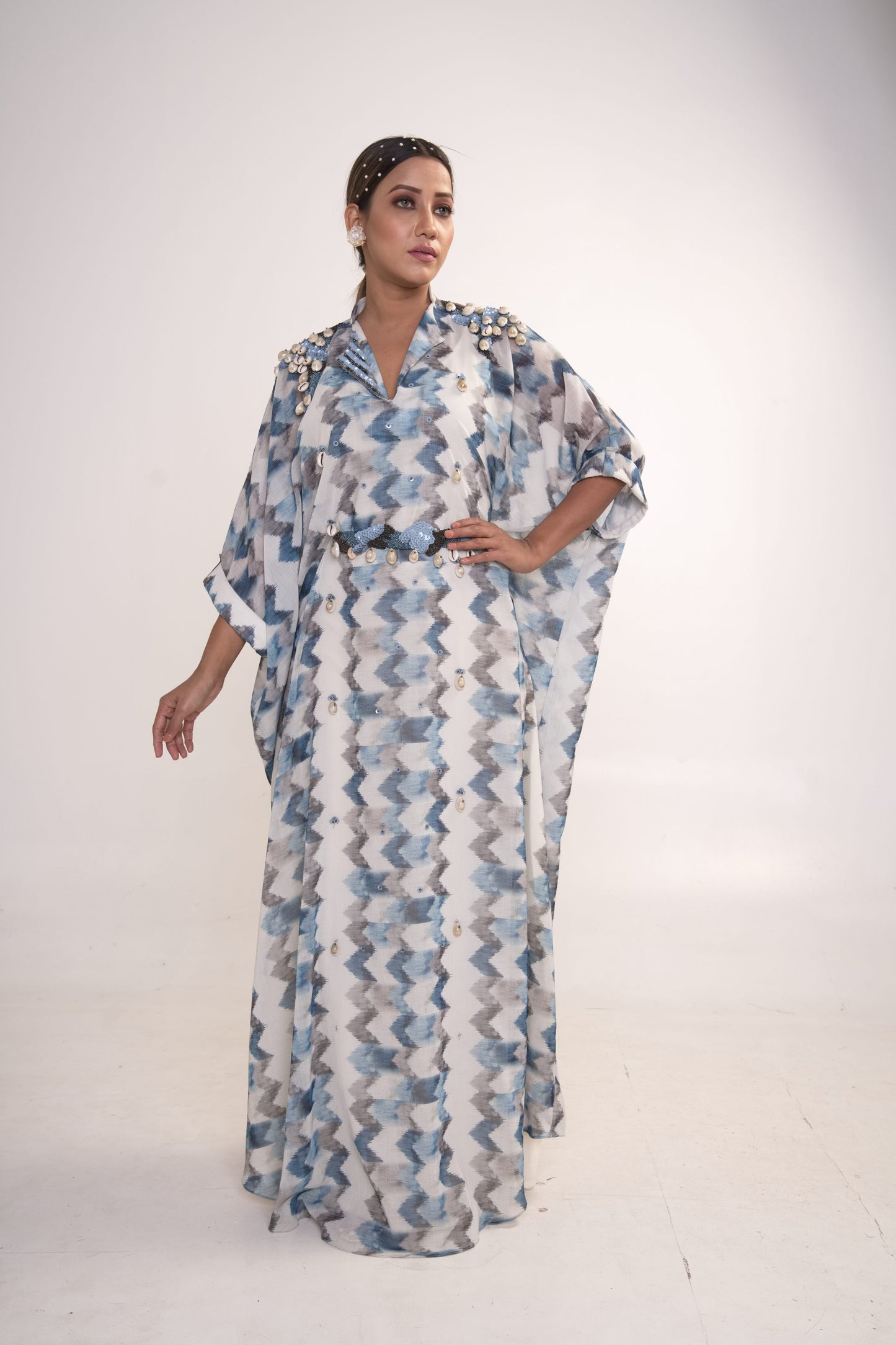 Multi color Printed Shirt Kaftan With Belt