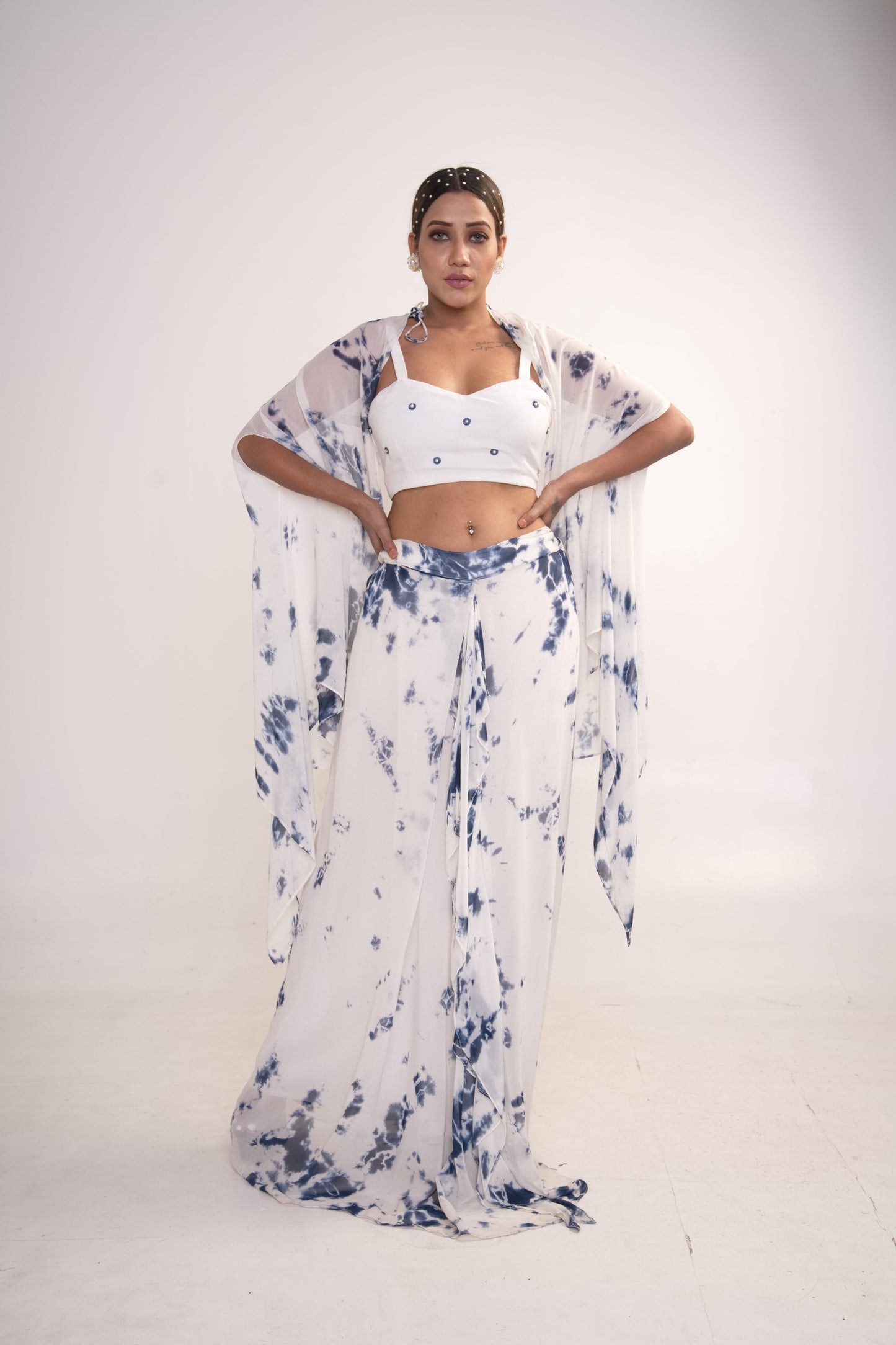 White and Blue Tie-Dye Co-ord Set