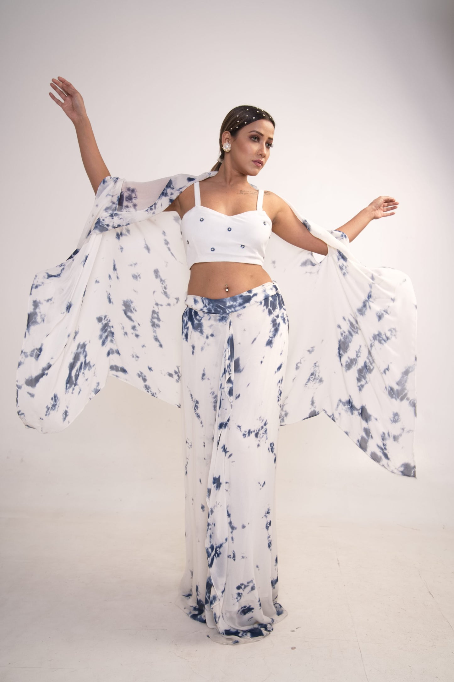 White and Blue Tie-Dye Co-ord Set