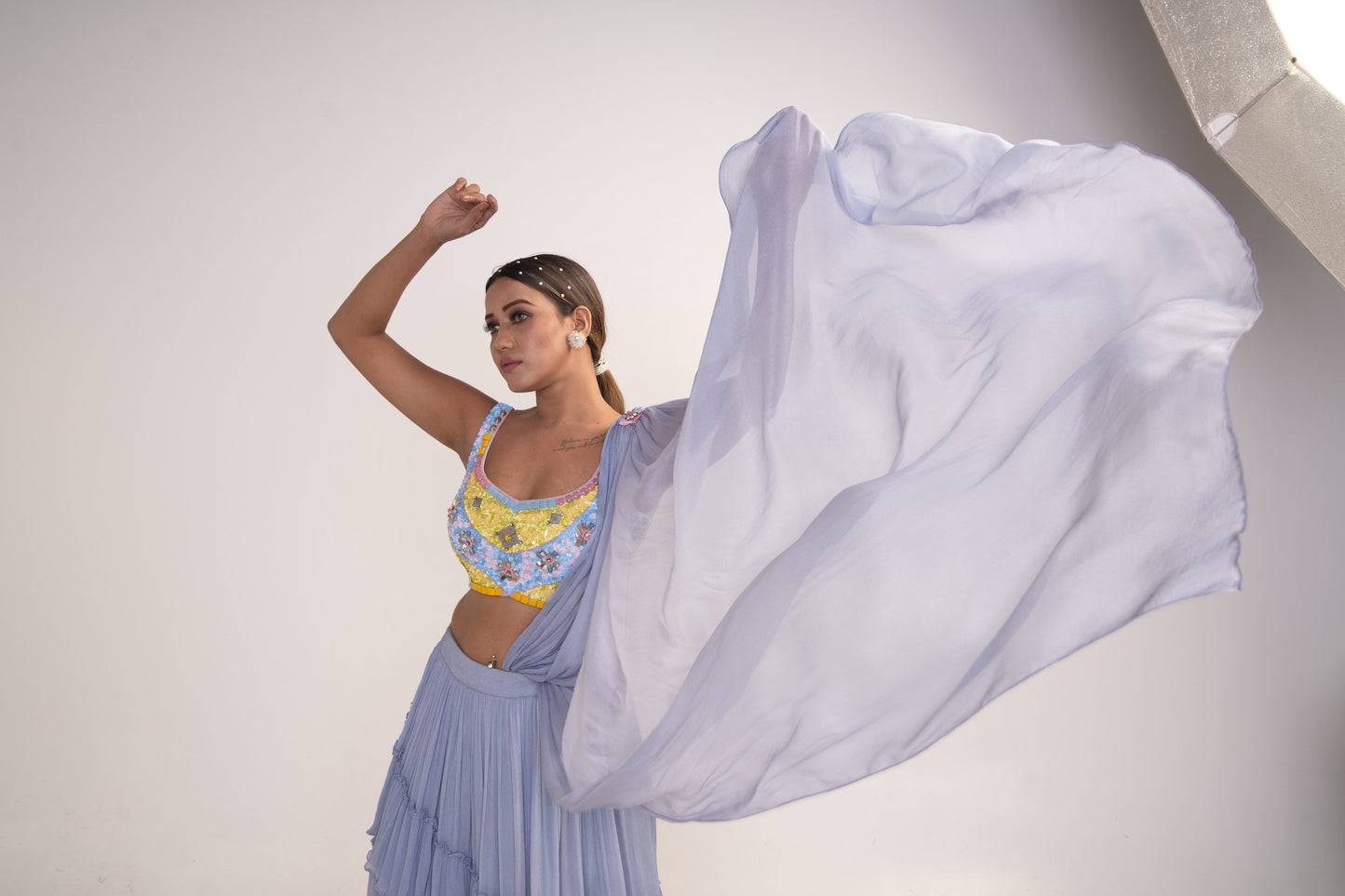 Ice Blue Lehenga Set with pre drape dupatta