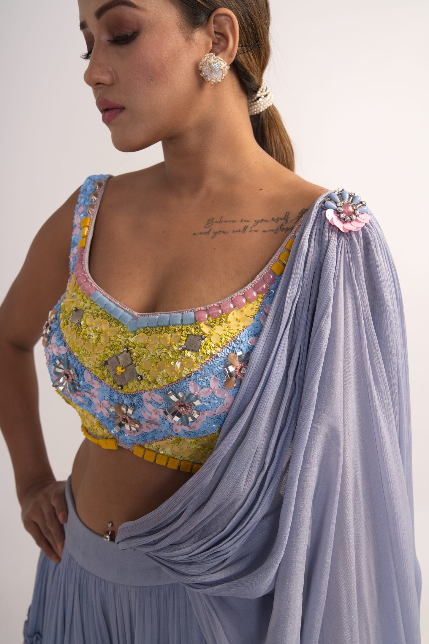 Ice Blue Lehenga Set with pre drape dupatta