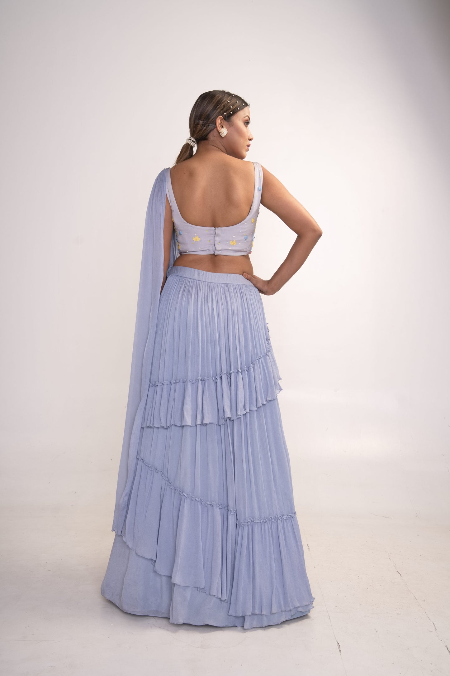 Ice Blue Lehenga Set with pre drape dupatta