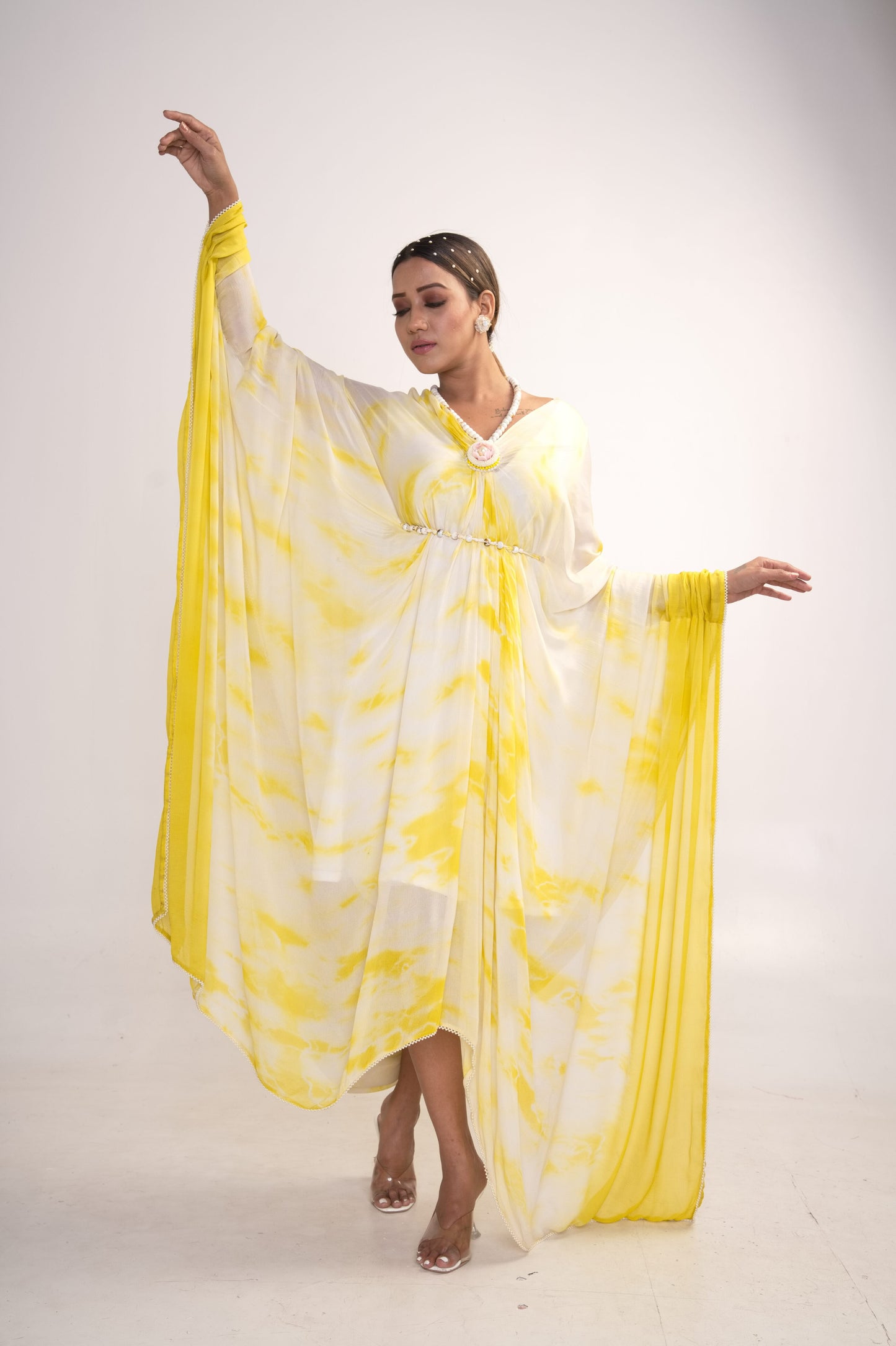 Yellow Tie-Dye Kaftan With Belt