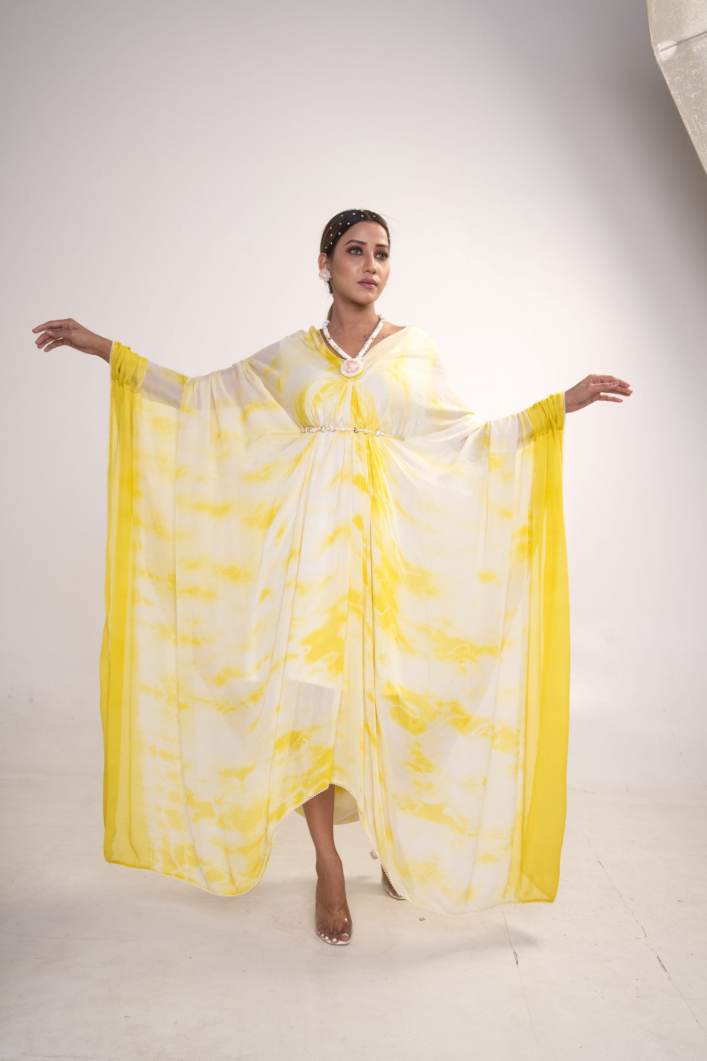 Yellow Tie-Dye Kaftan With Belt