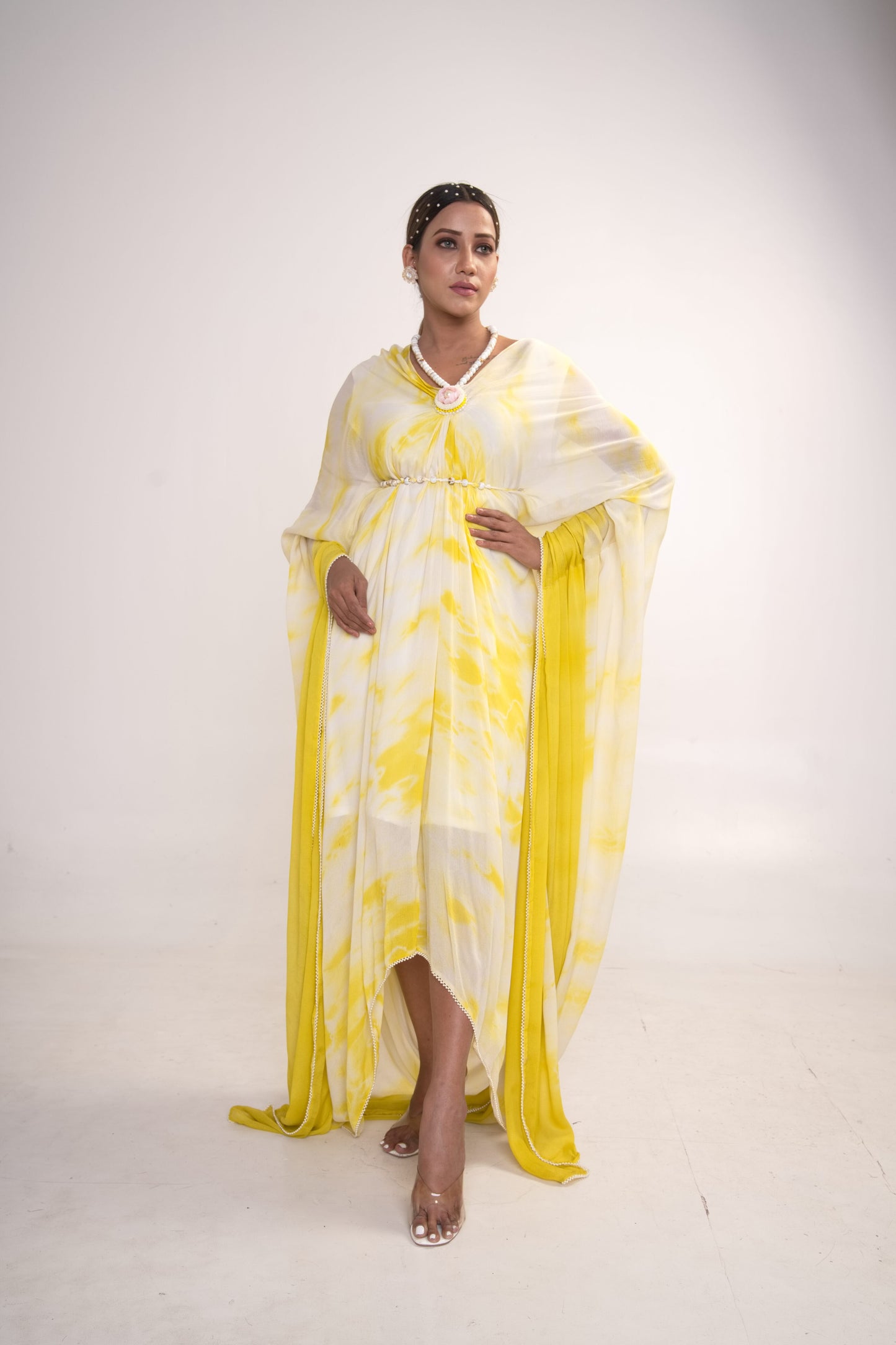 Yellow Tie-Dye Kaftan With Belt