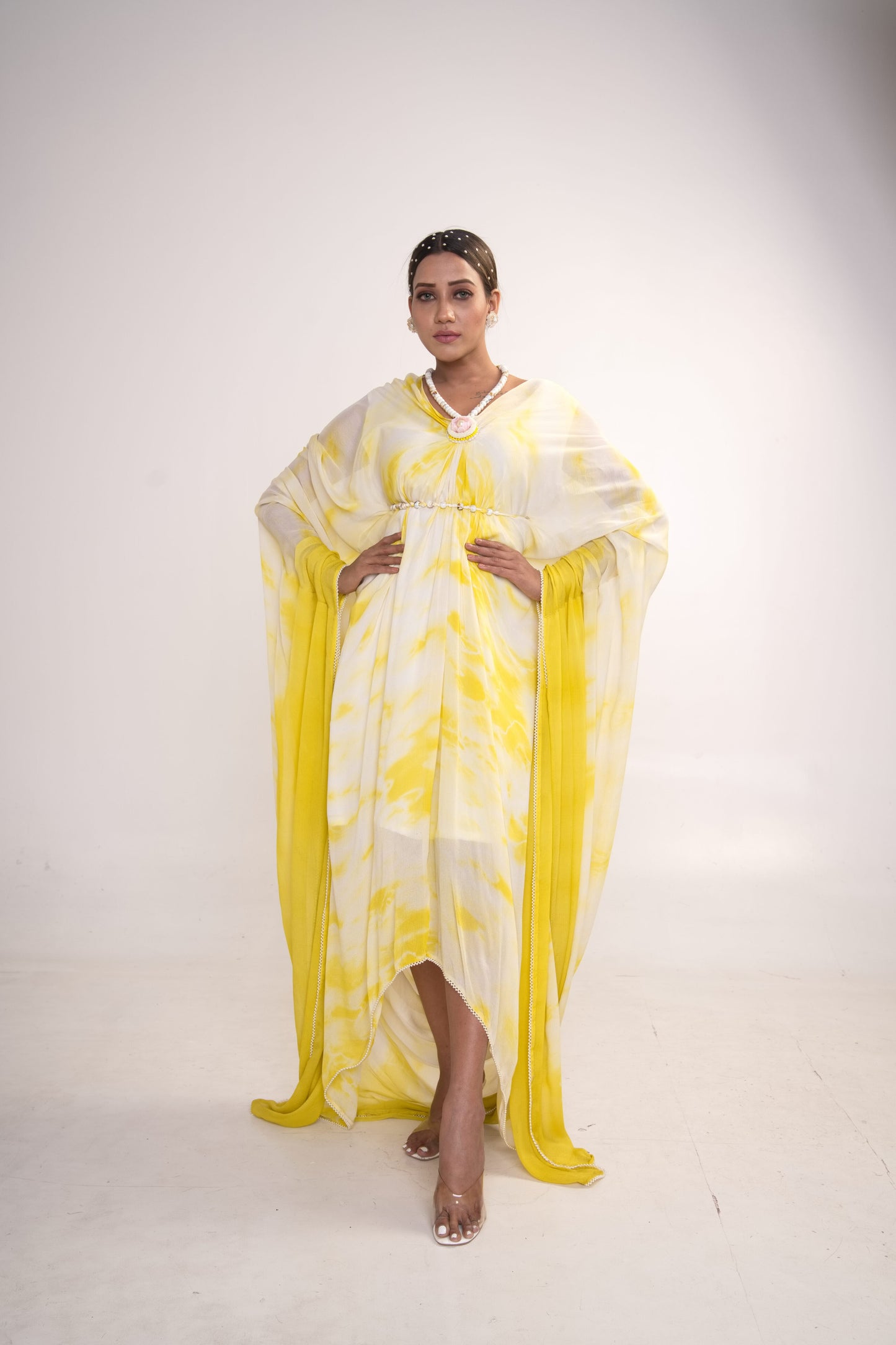 Yellow Tie-Dye Kaftan With Belt