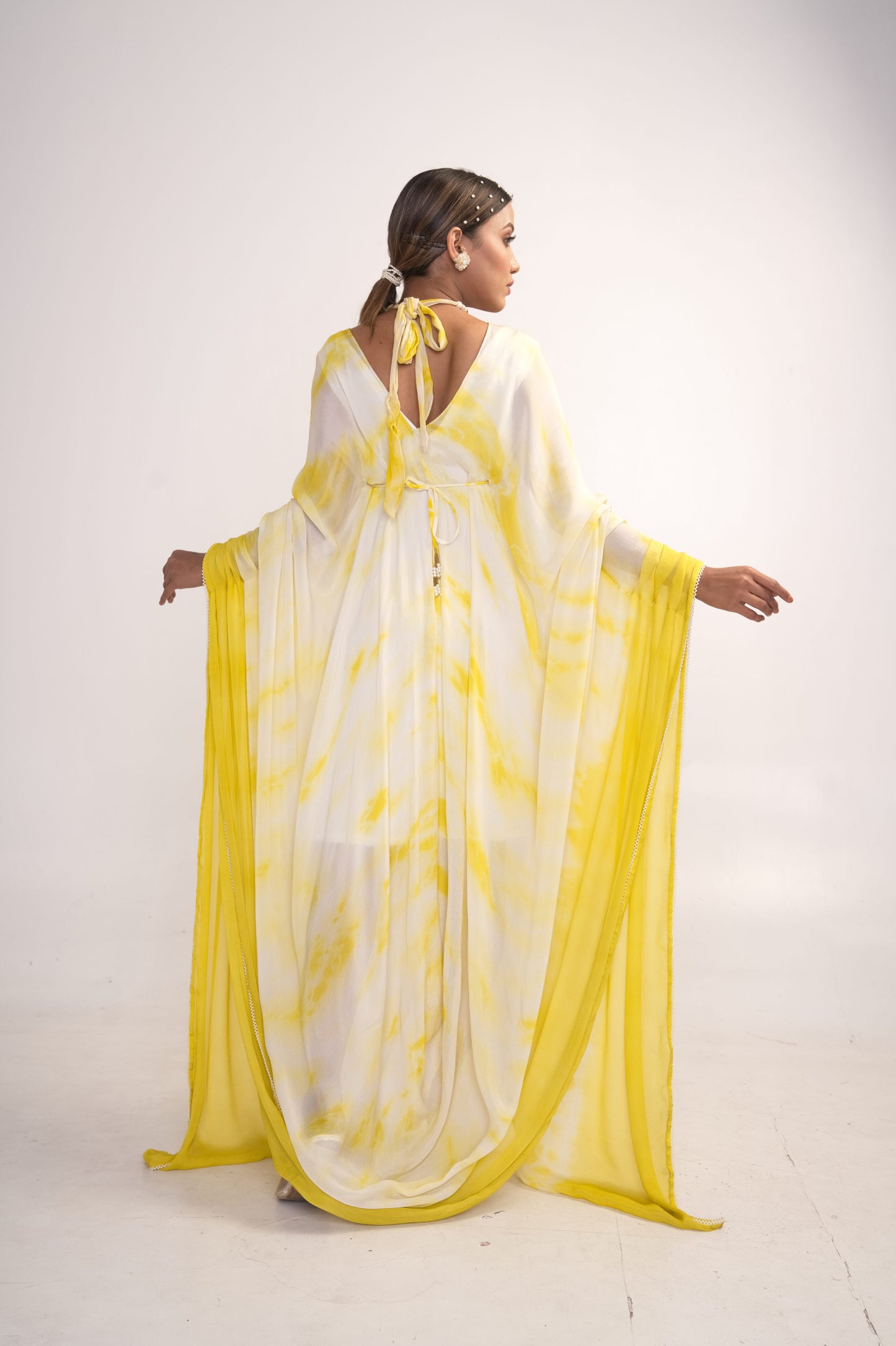 Yellow Tie-Dye Kaftan With Belt