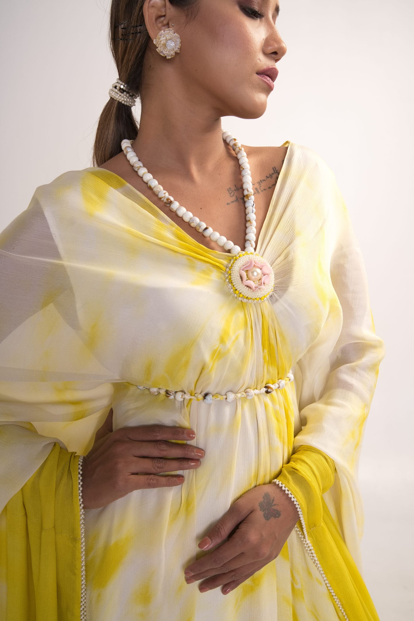 Yellow Tie-Dye Kaftan With Belt