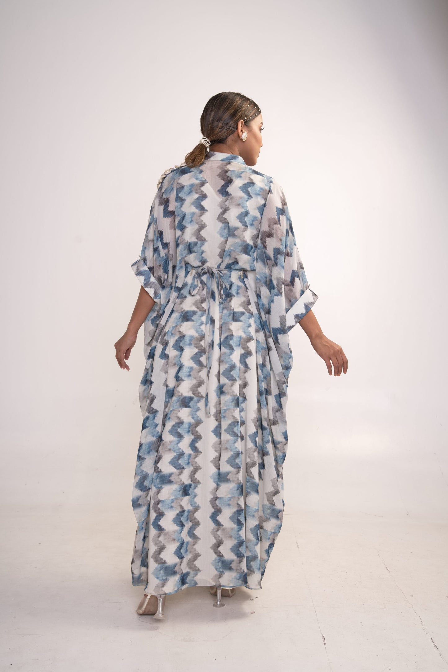 Multi color Printed Shirt Kaftan With Belt
