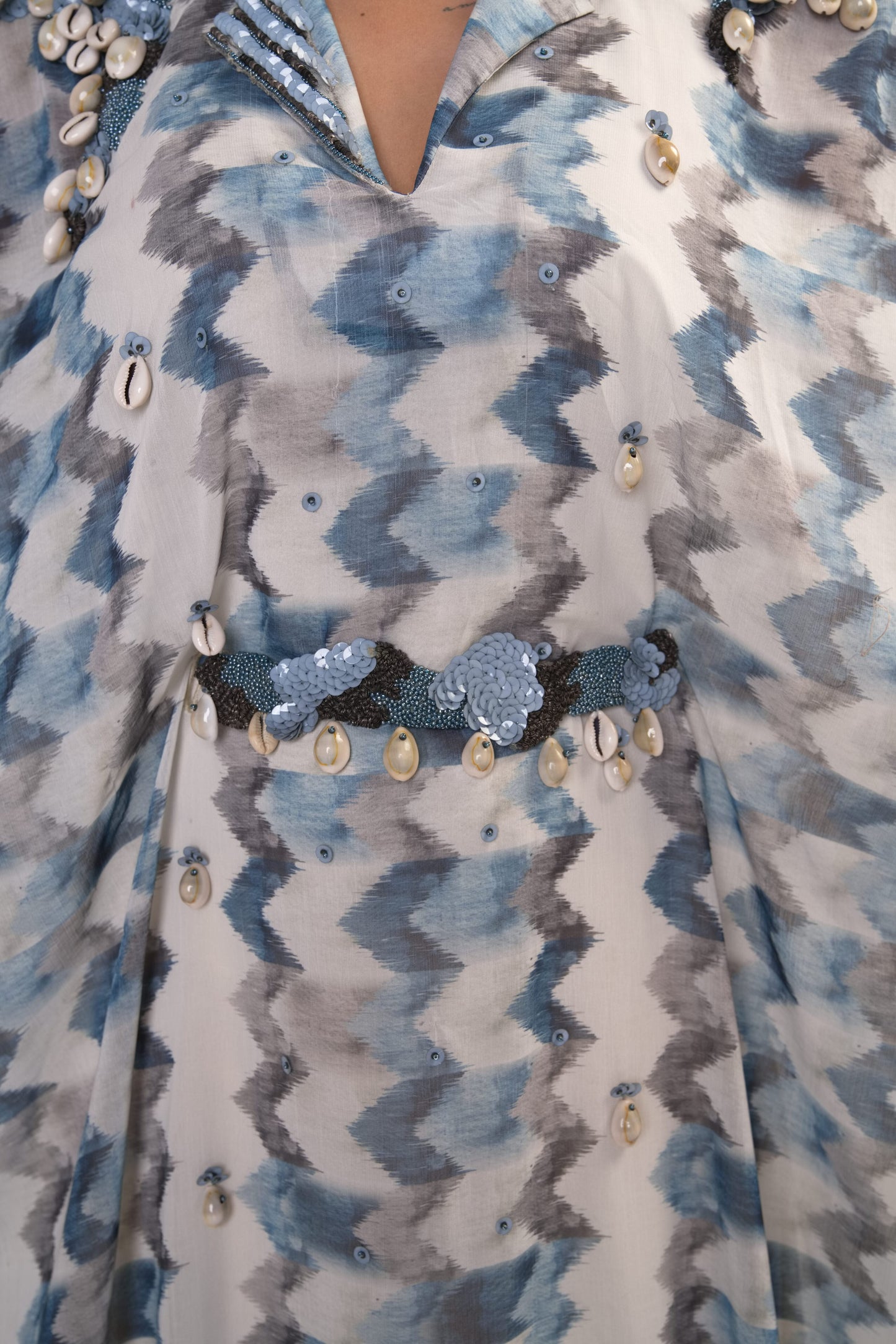 Multi color Printed Shirt Kaftan With Belt