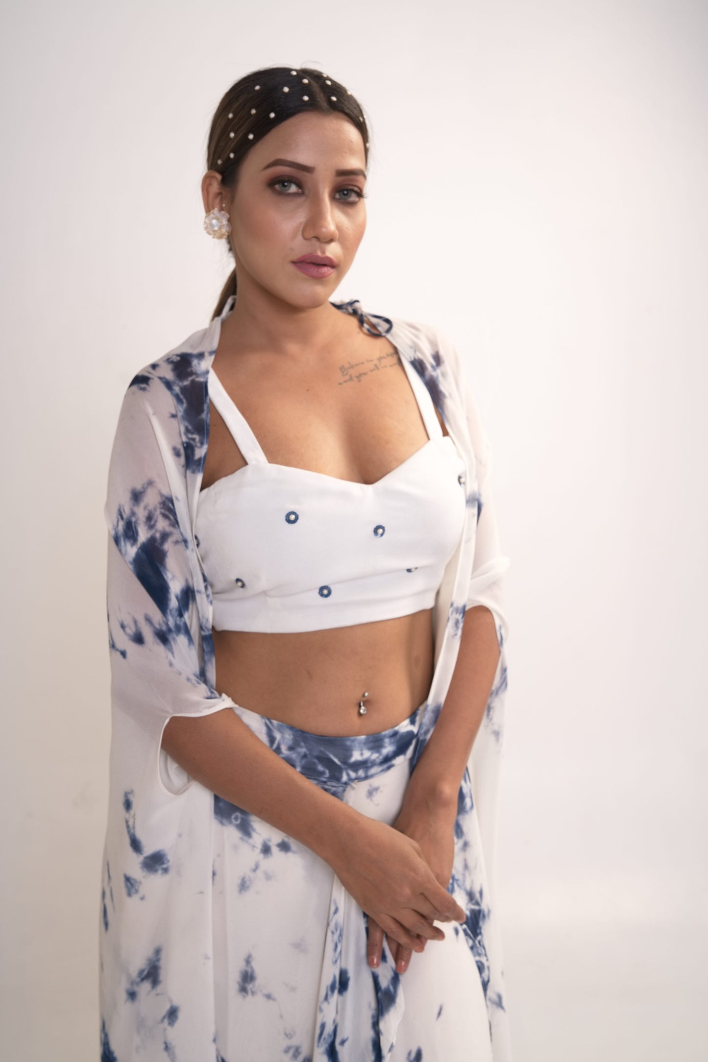 White and Blue Tie-Dye Co-ord Set