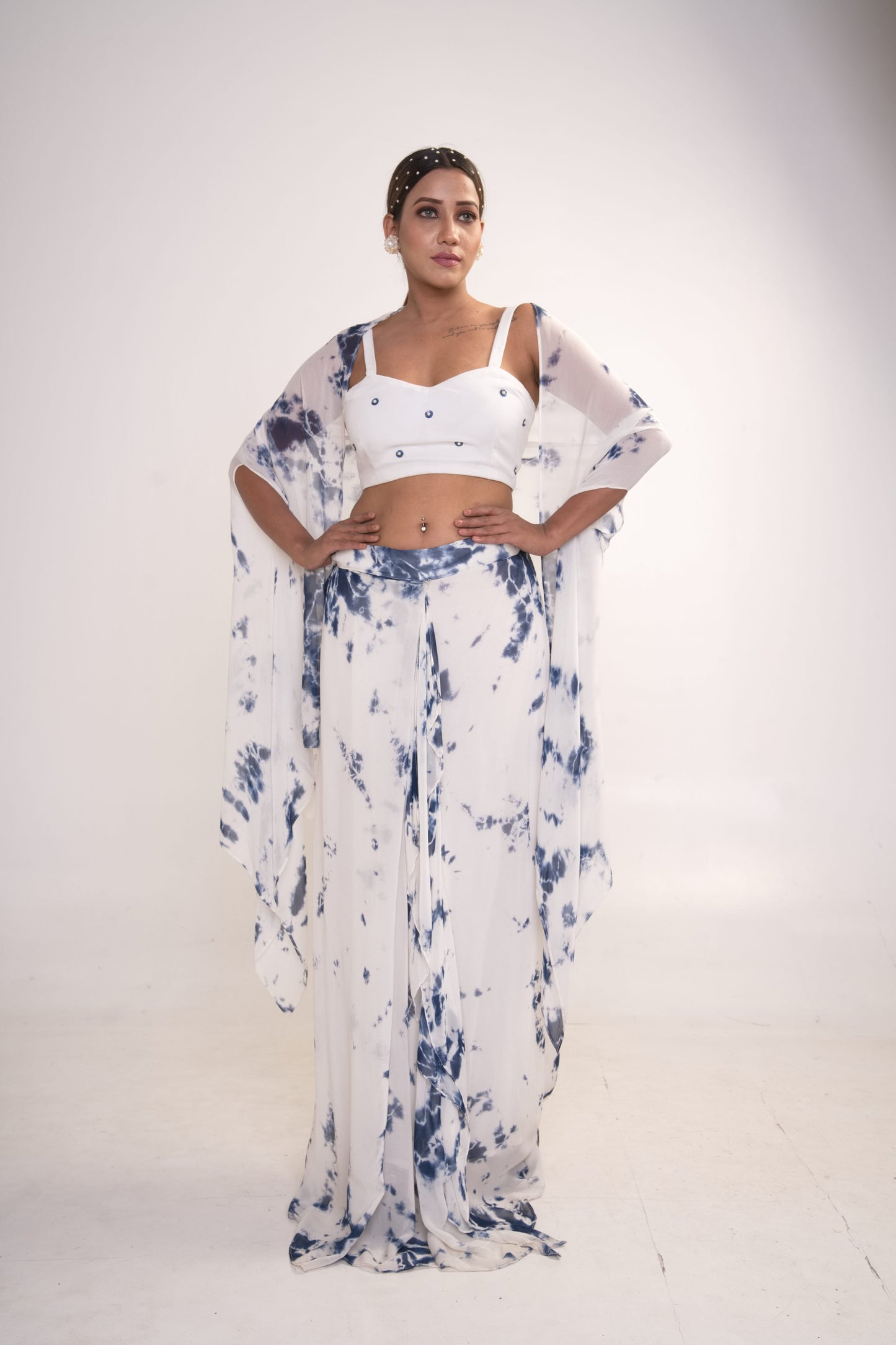 White and Blue Tie-Dye Co-ord Set