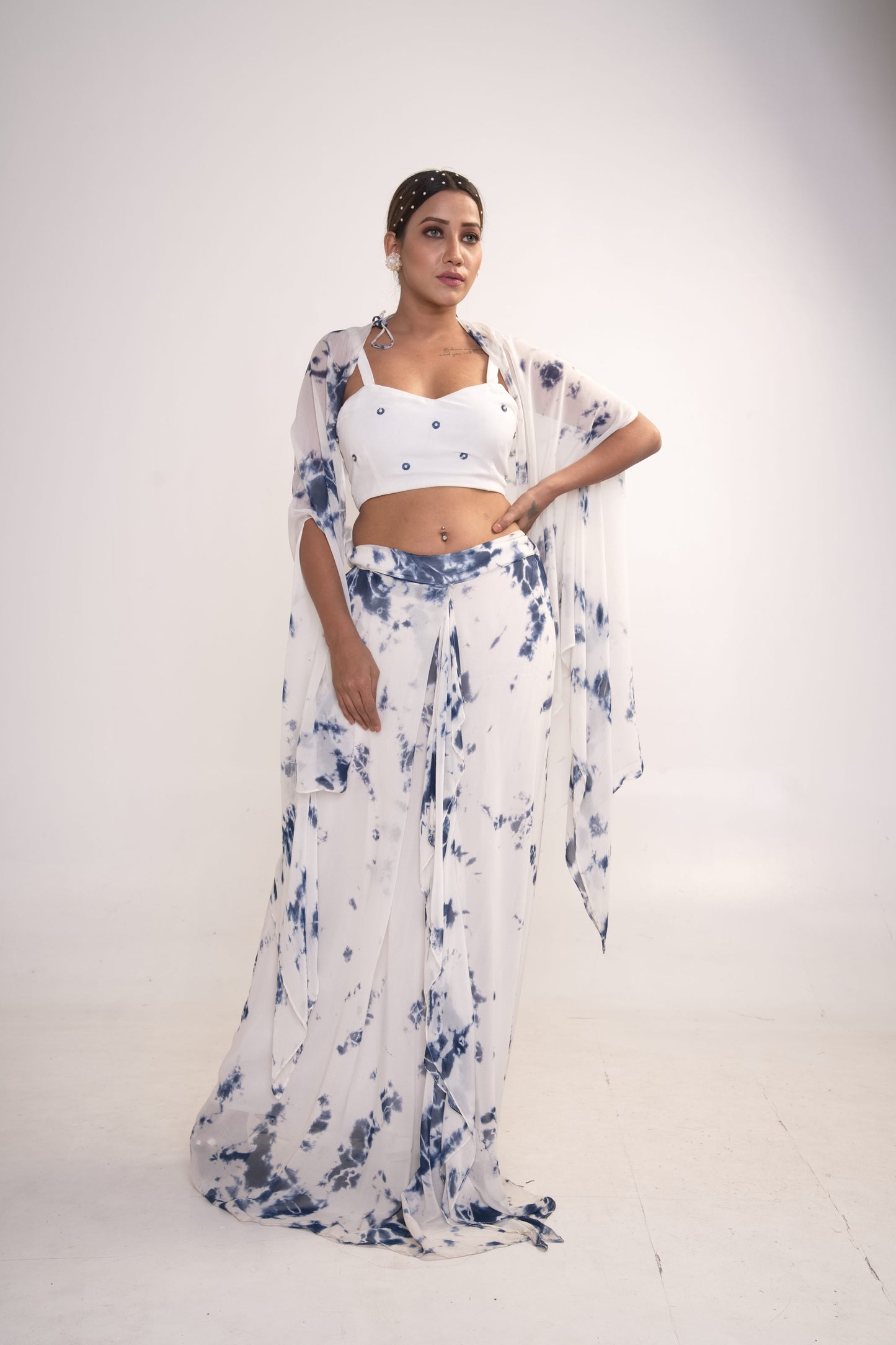 White and Blue Tie-Dye Co-ord Set