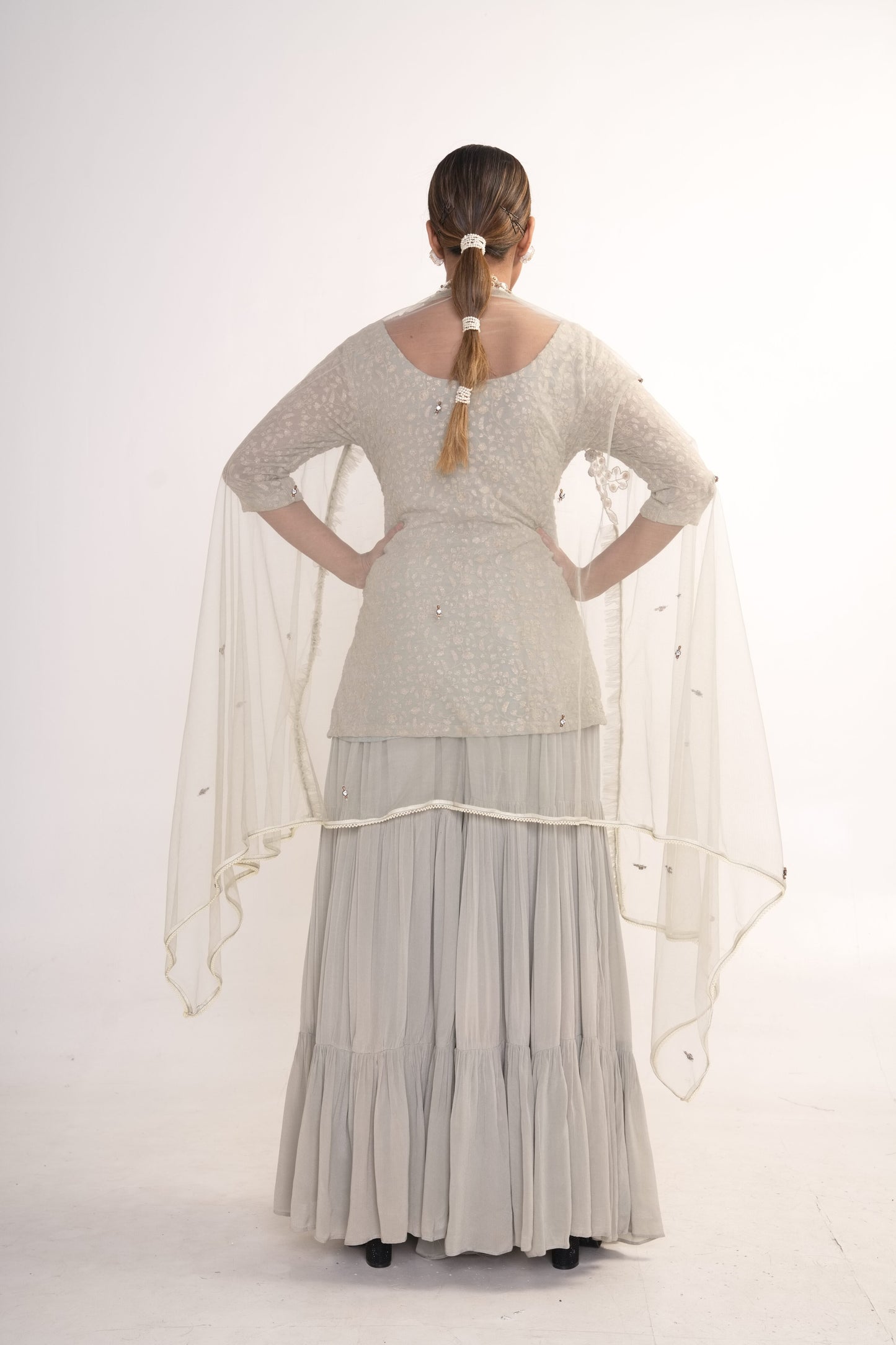 Powder Blue Sharara Suit With Net Dupatta