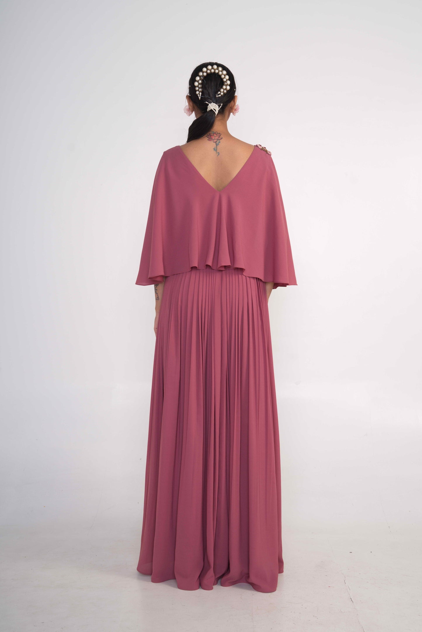 Coral Pink Cape Dress