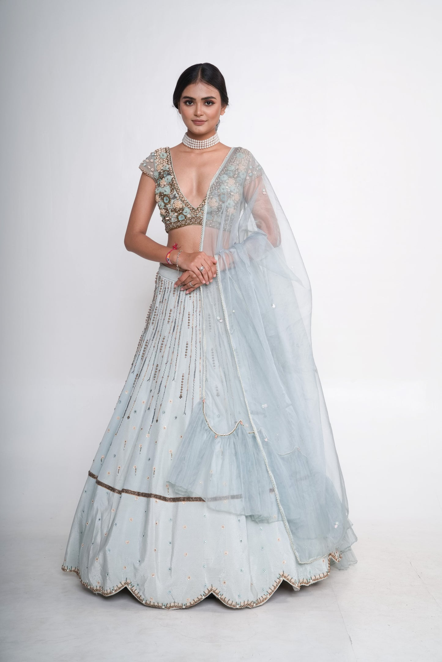 Aqua scallop lehenga set