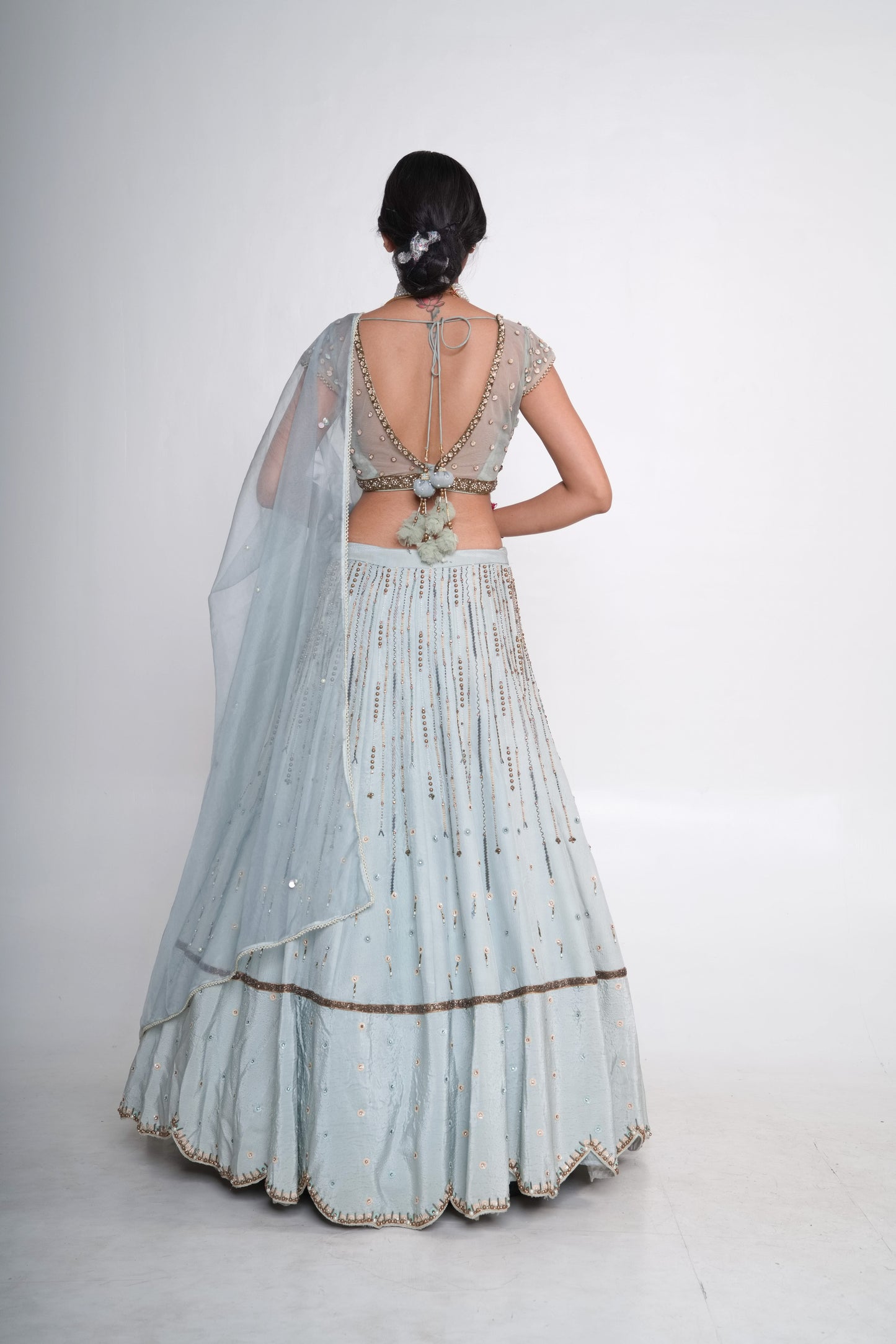 Aqua scallop lehenga set