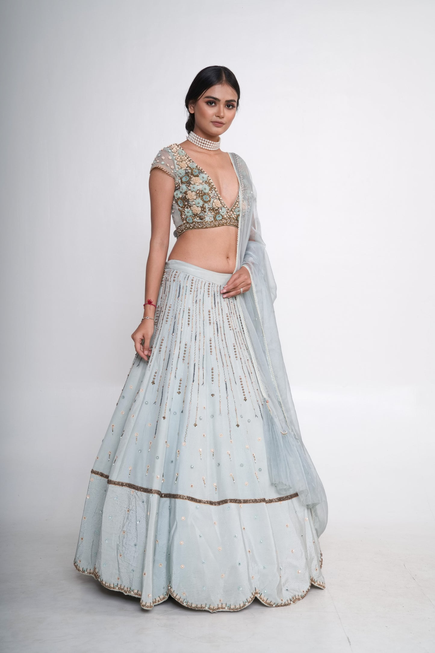 Aqua scallop lehenga set