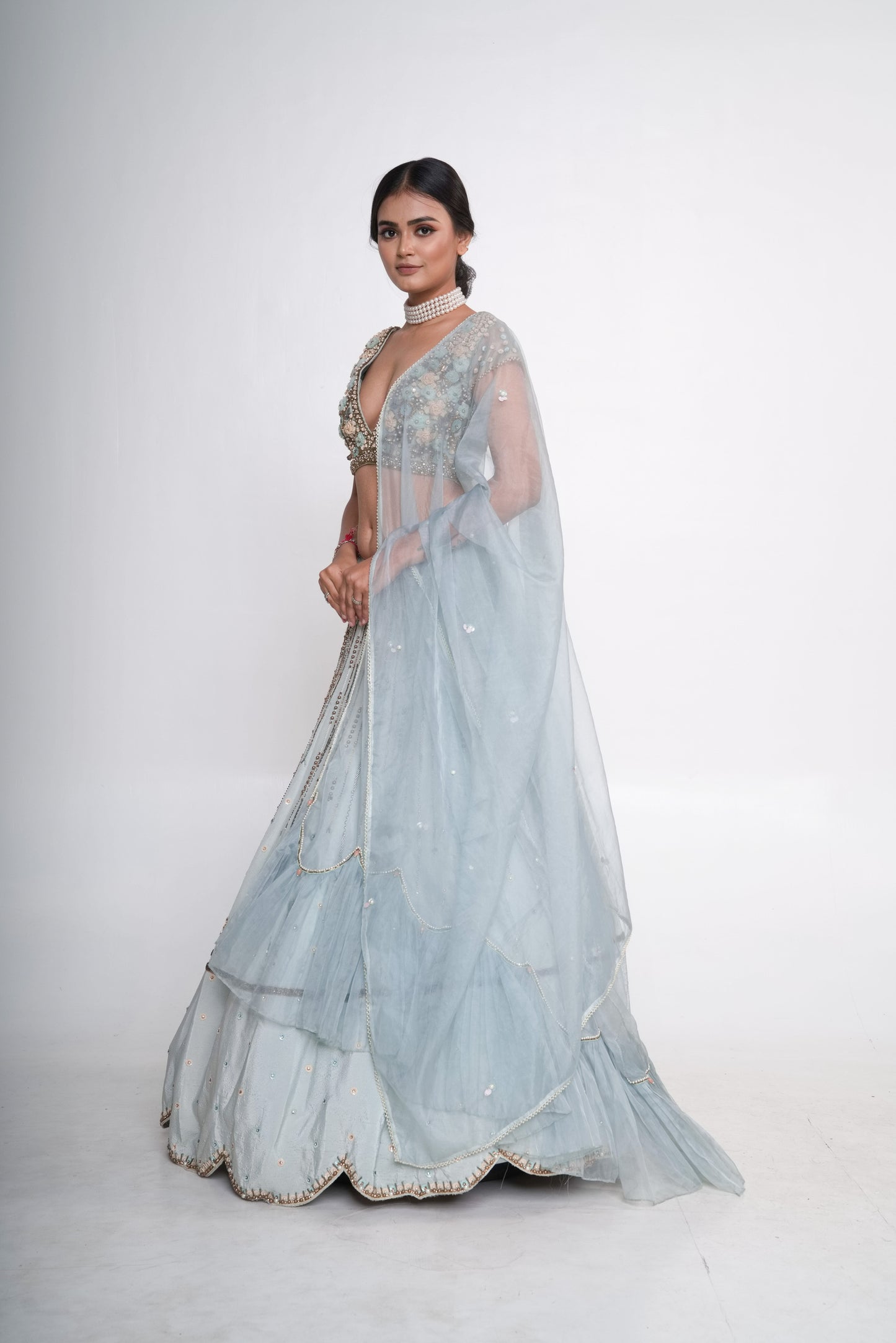 Aqua scallop lehenga set