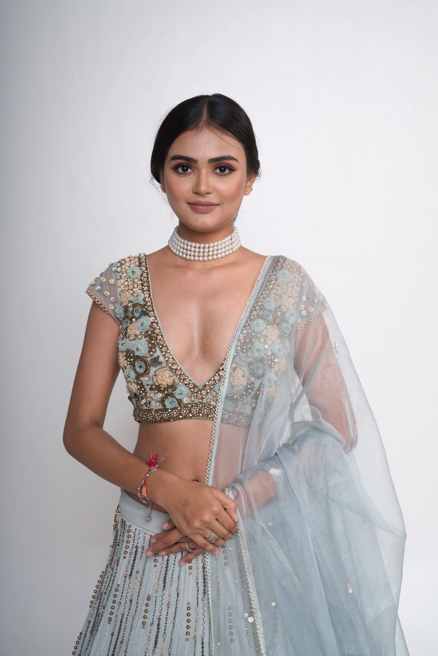 Aqua scallop lehenga set