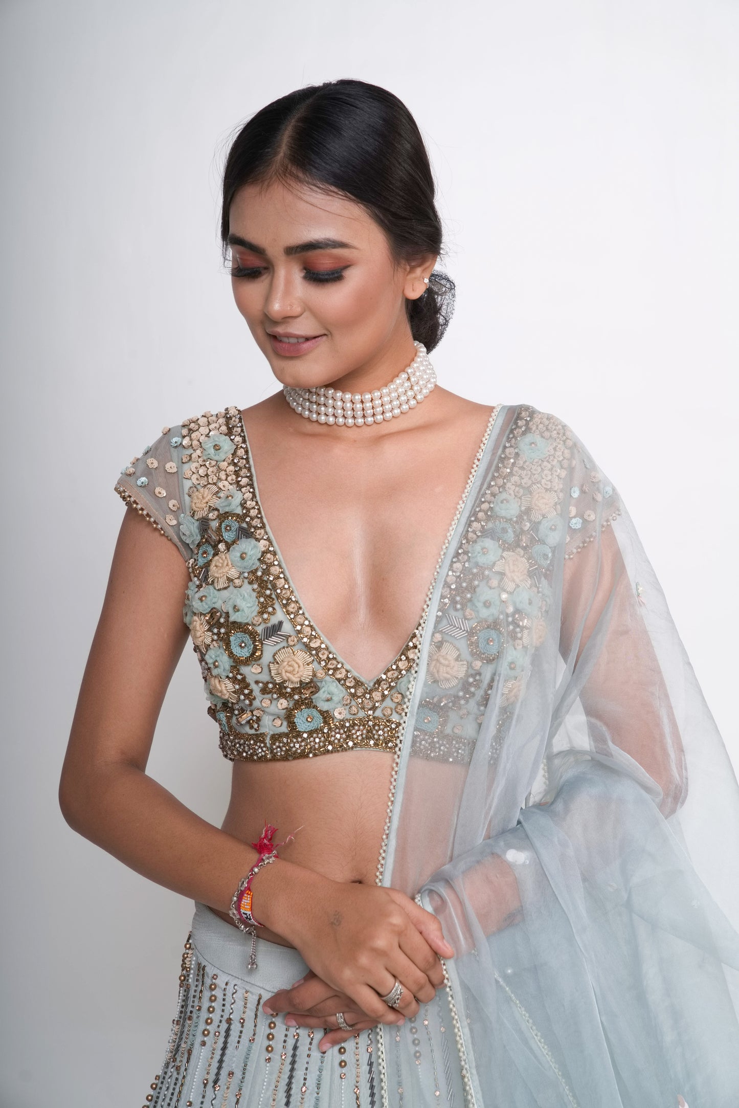 Aqua scallop lehenga set
