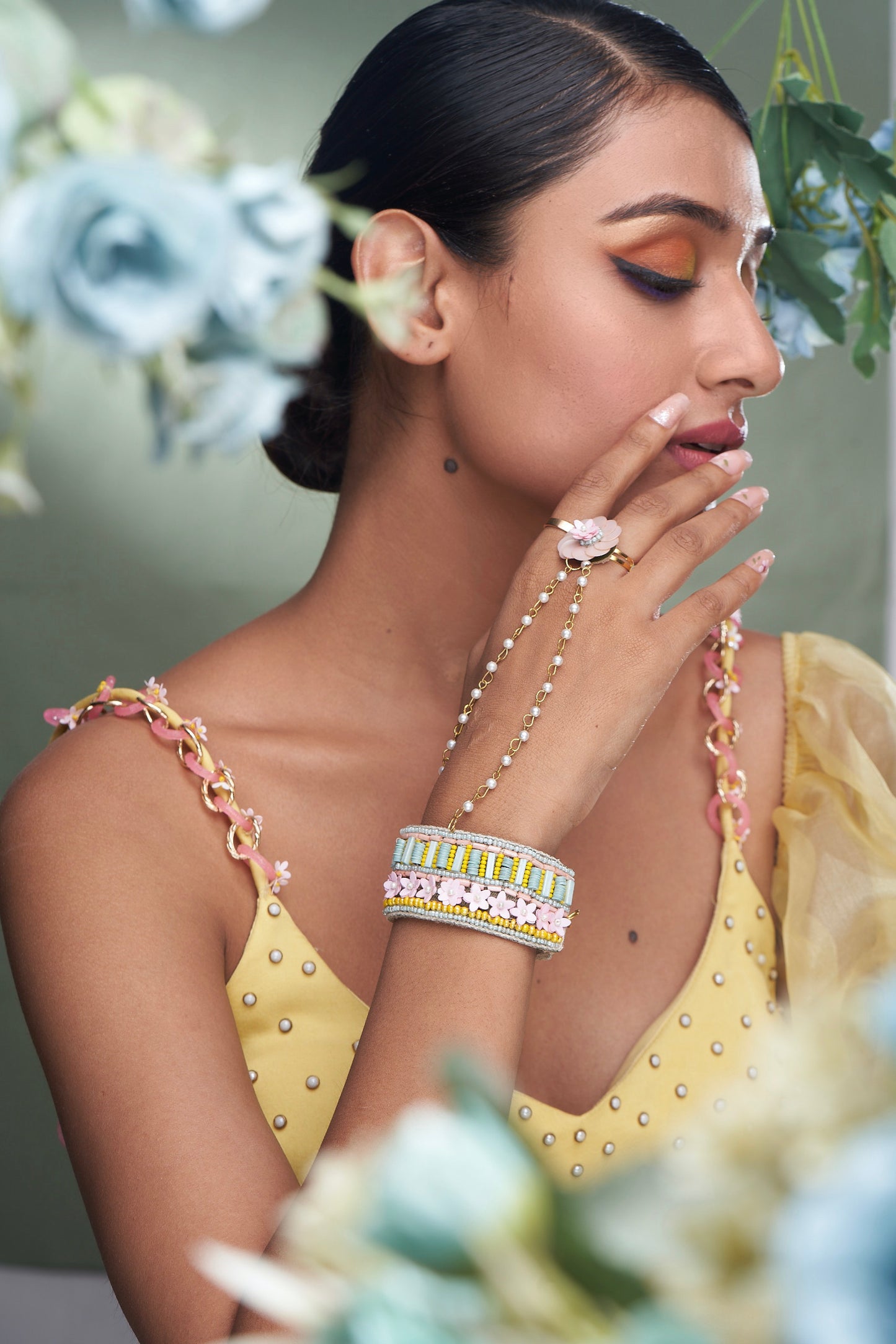 HAATHPHOOL IN PINK WITH SEQUIN WORK