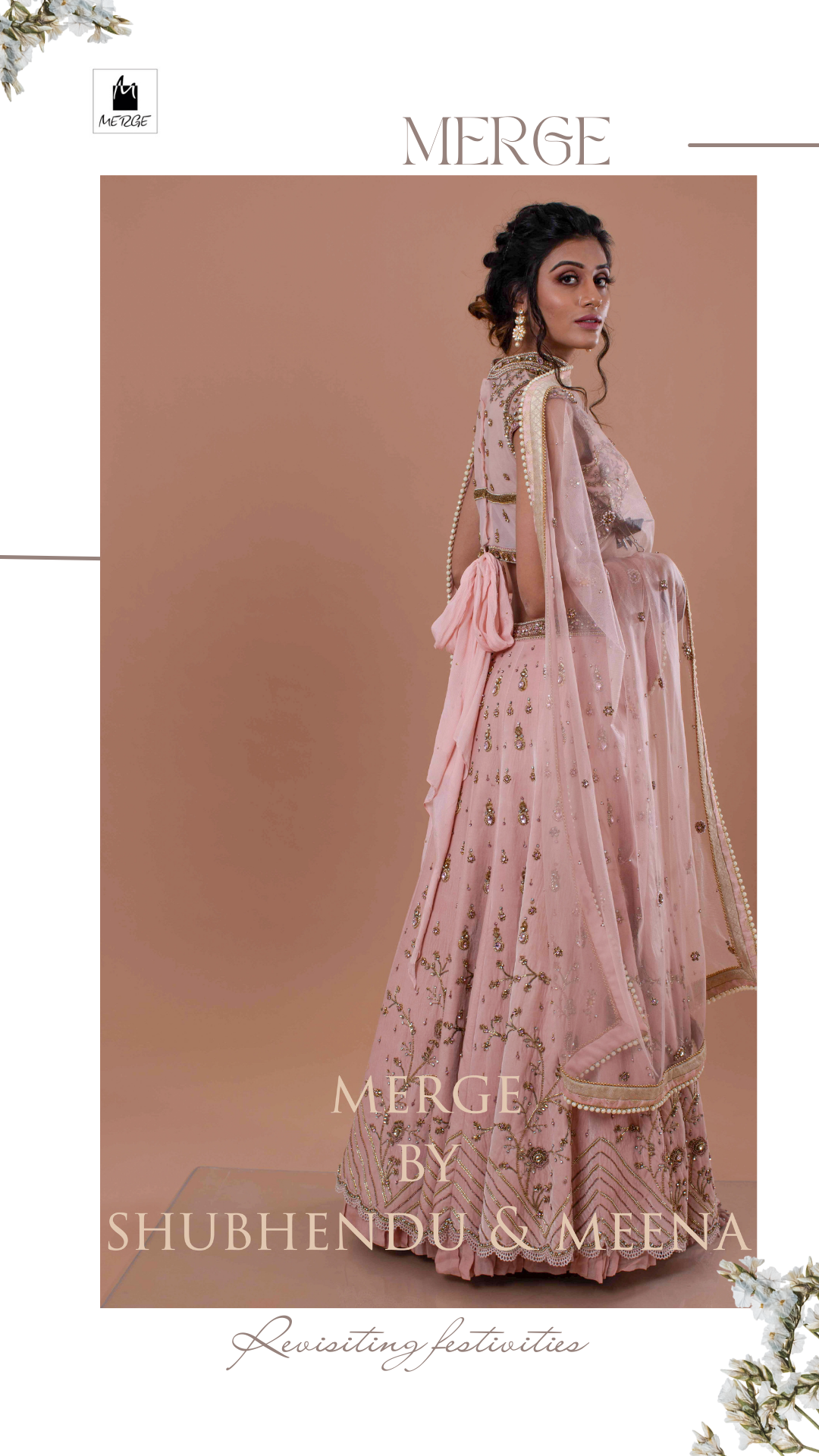 Blush pink detailed hand embroidered velvet lehnga