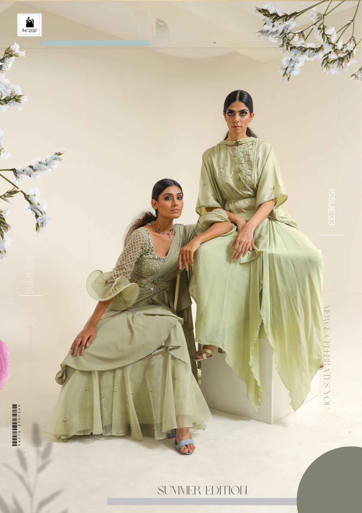 Sage green boning sleeve predraped saree