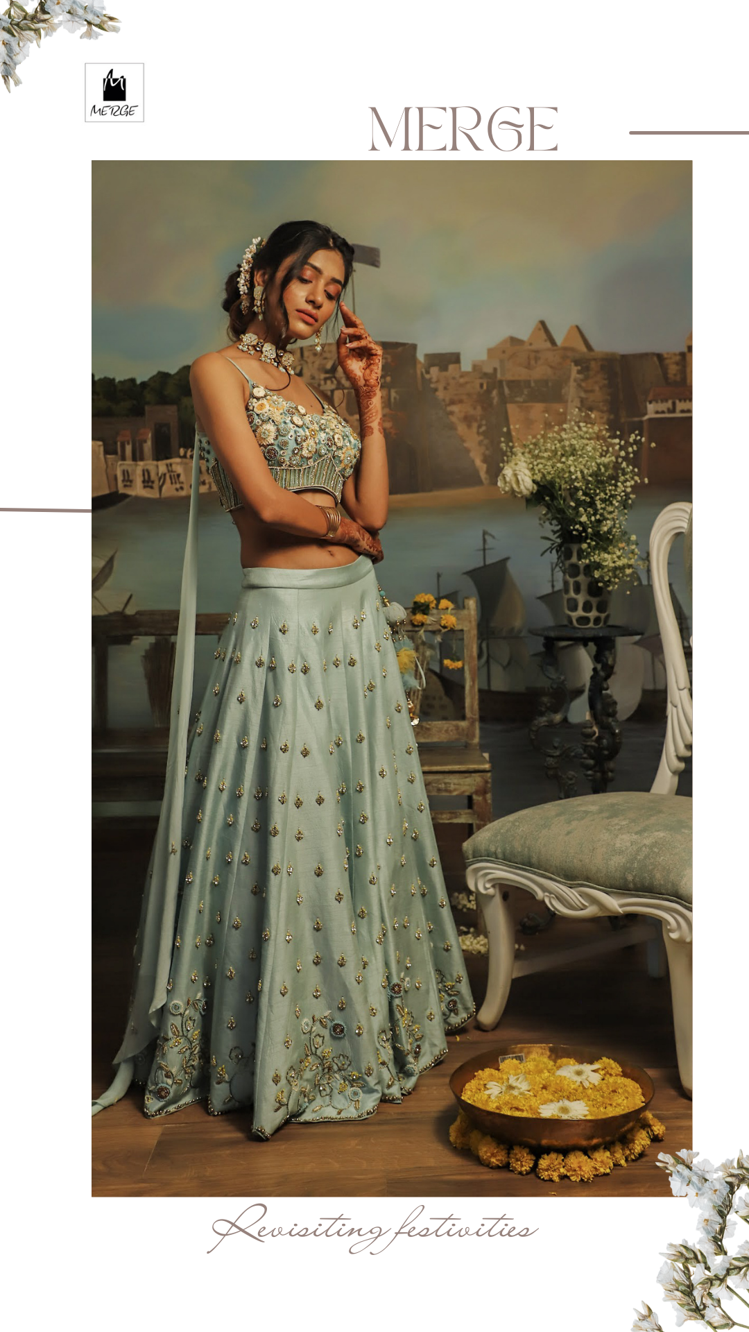 Aqua hand embroidered silk lehnga