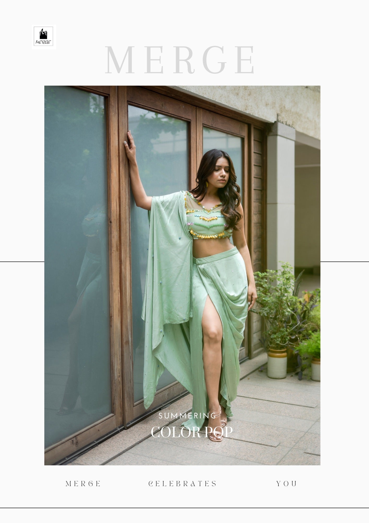 Mint green pre drape saree